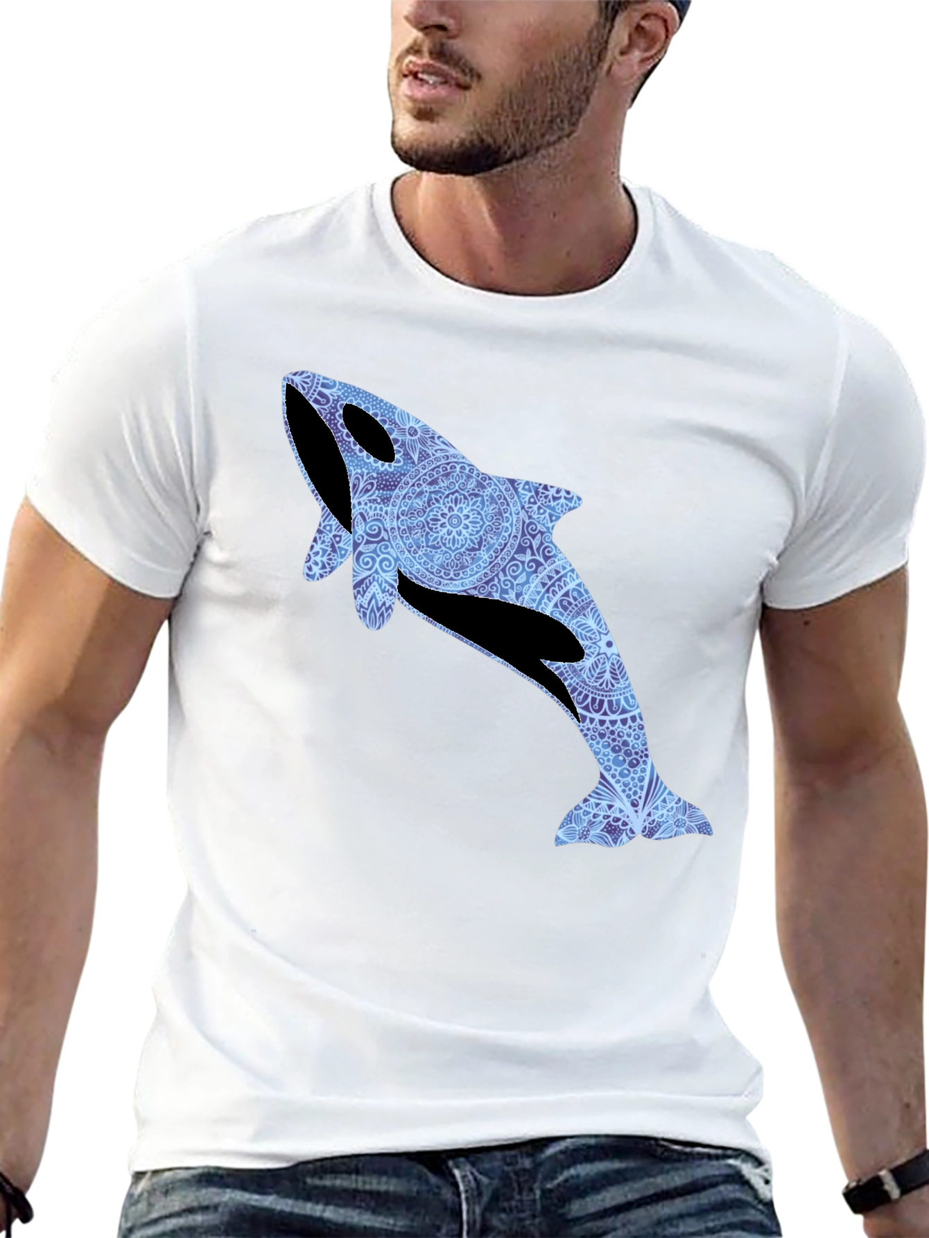 Black Orca Whale Mandala T-Shirt - Stylish Marine Life Tee view 13