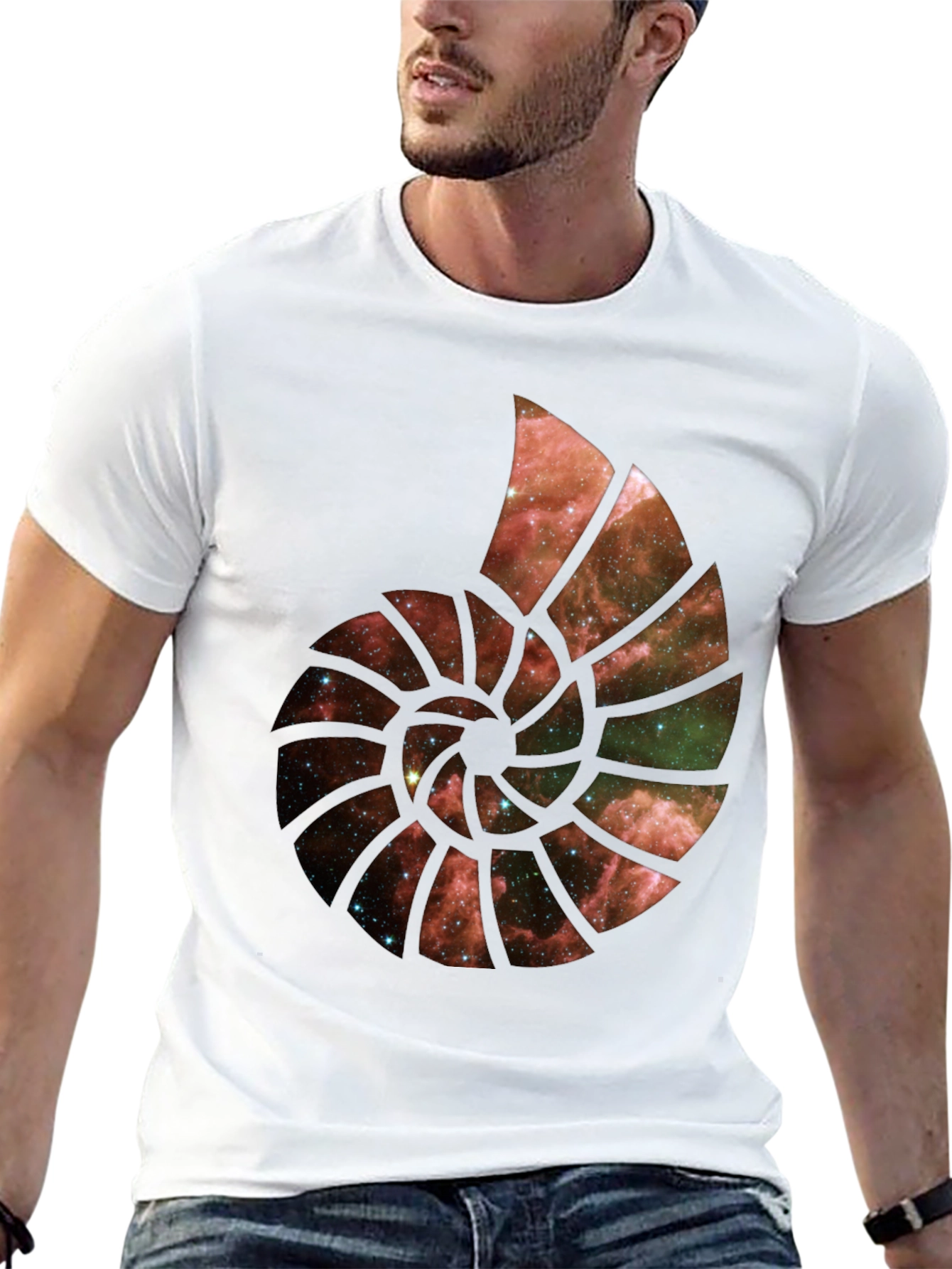 Black Galaxy Nautilus Graphic Tee - Black Cotton Blend view 13