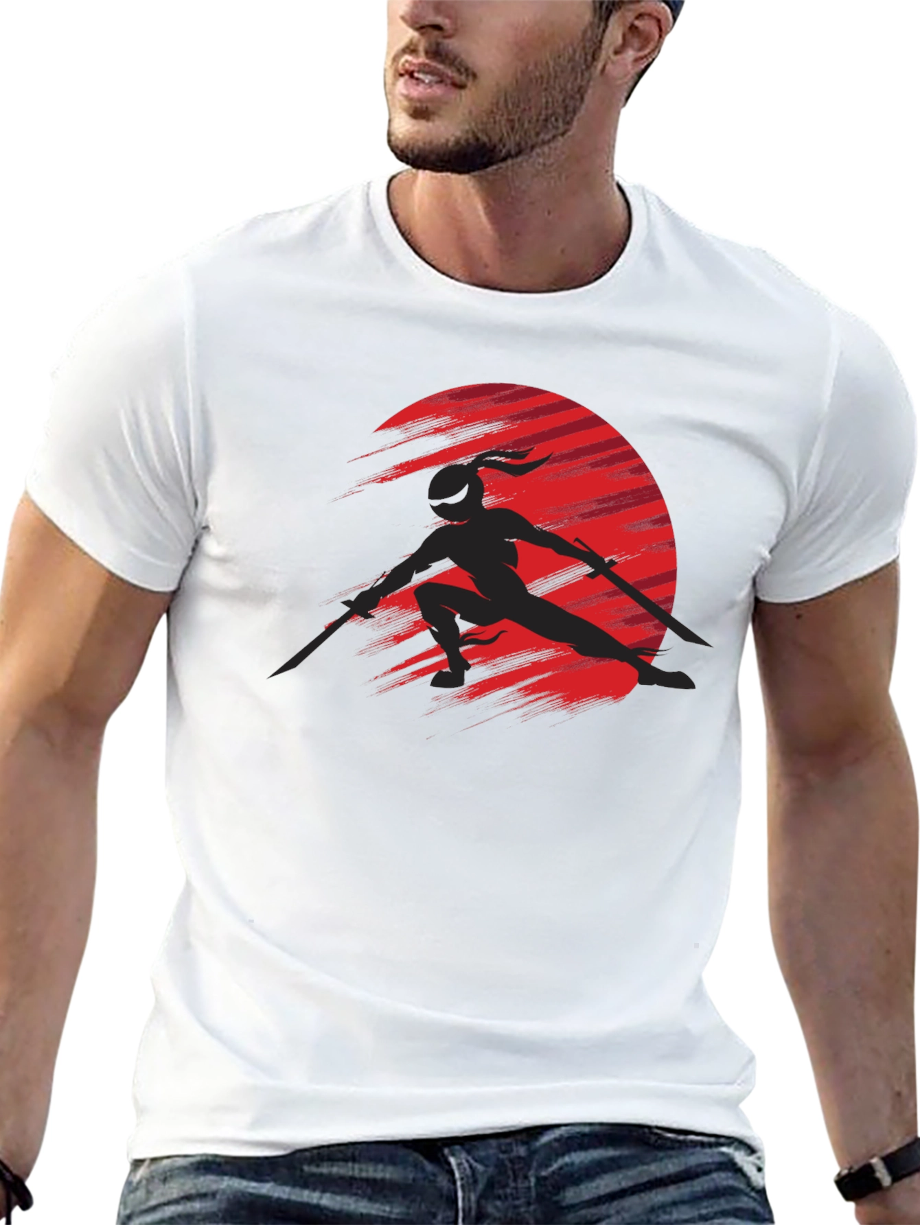 Black Ninja Silhouette Graphic Black T-Shirt view 13