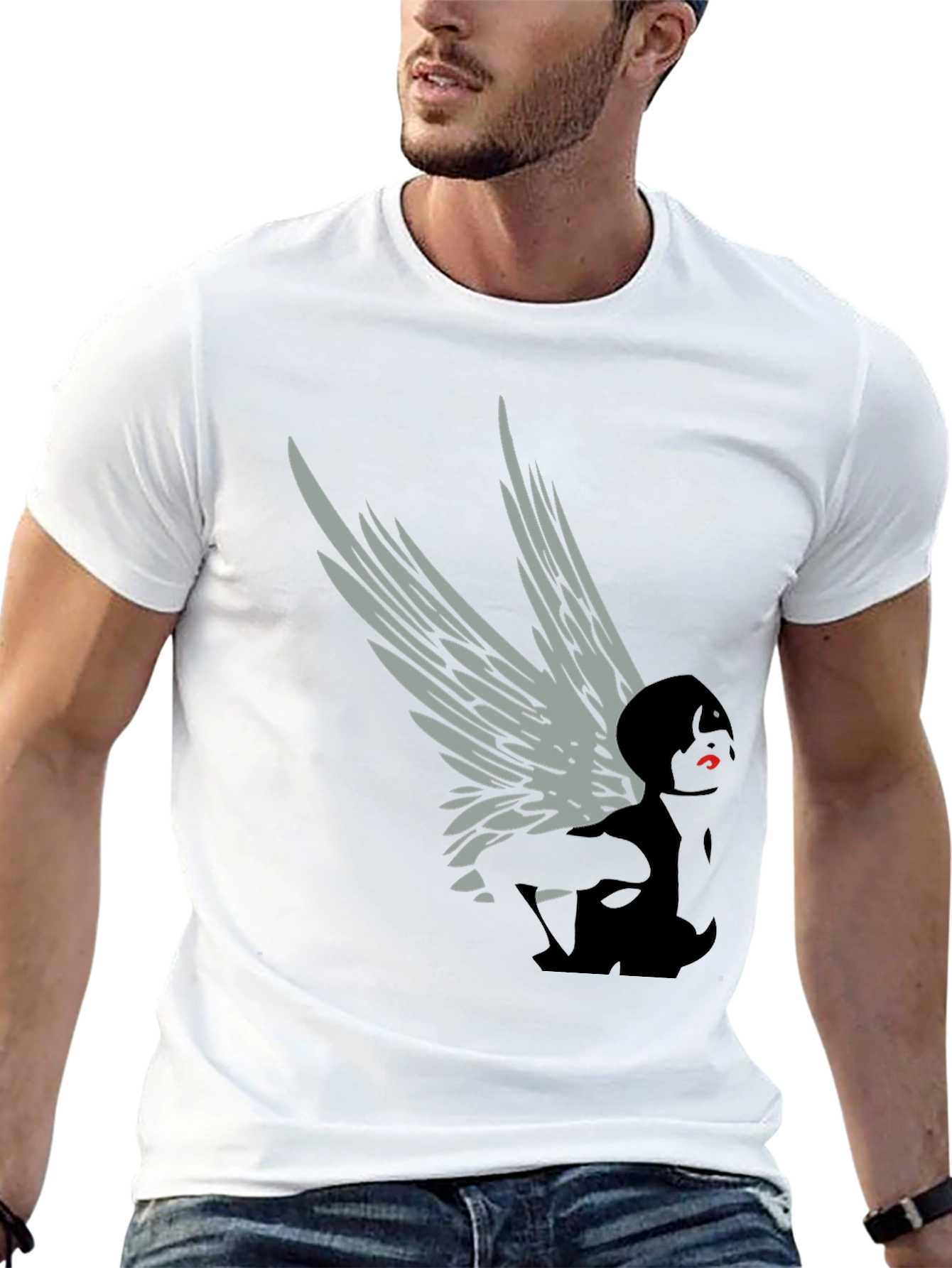 Black Winged Figure Graphic Tee - Stylish Black T-Shirt view 13
