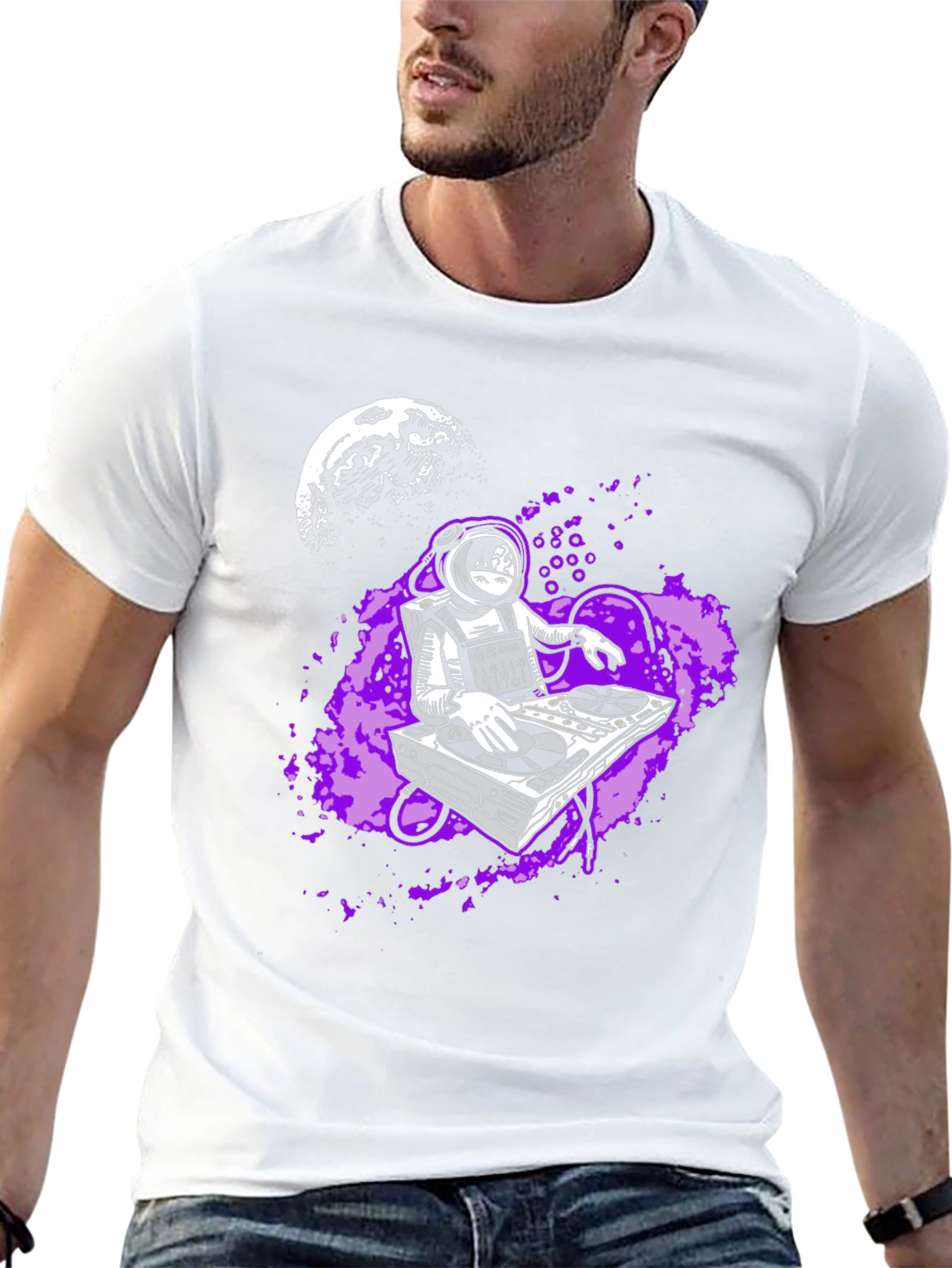 Black DJ Astronaut Graphic Tee - Black Cotton T-Shirt view 13