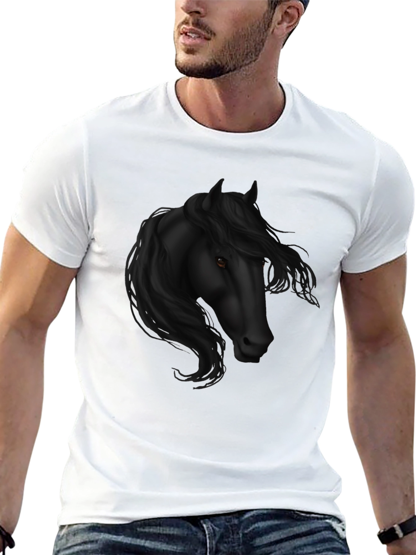 Black Black Horse Graphic Tee - Stylish Men's Casual Wear view 13