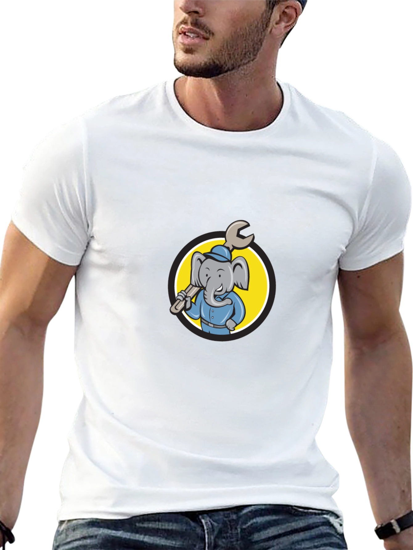 Black Elephant Mechanic T-Shirt - Cartoon Animal Tee view 13