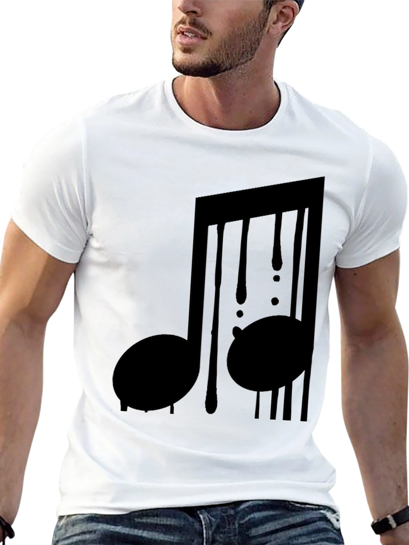 Black Music Note Drip Graphic Tee - Black Cotton Shirt view 13