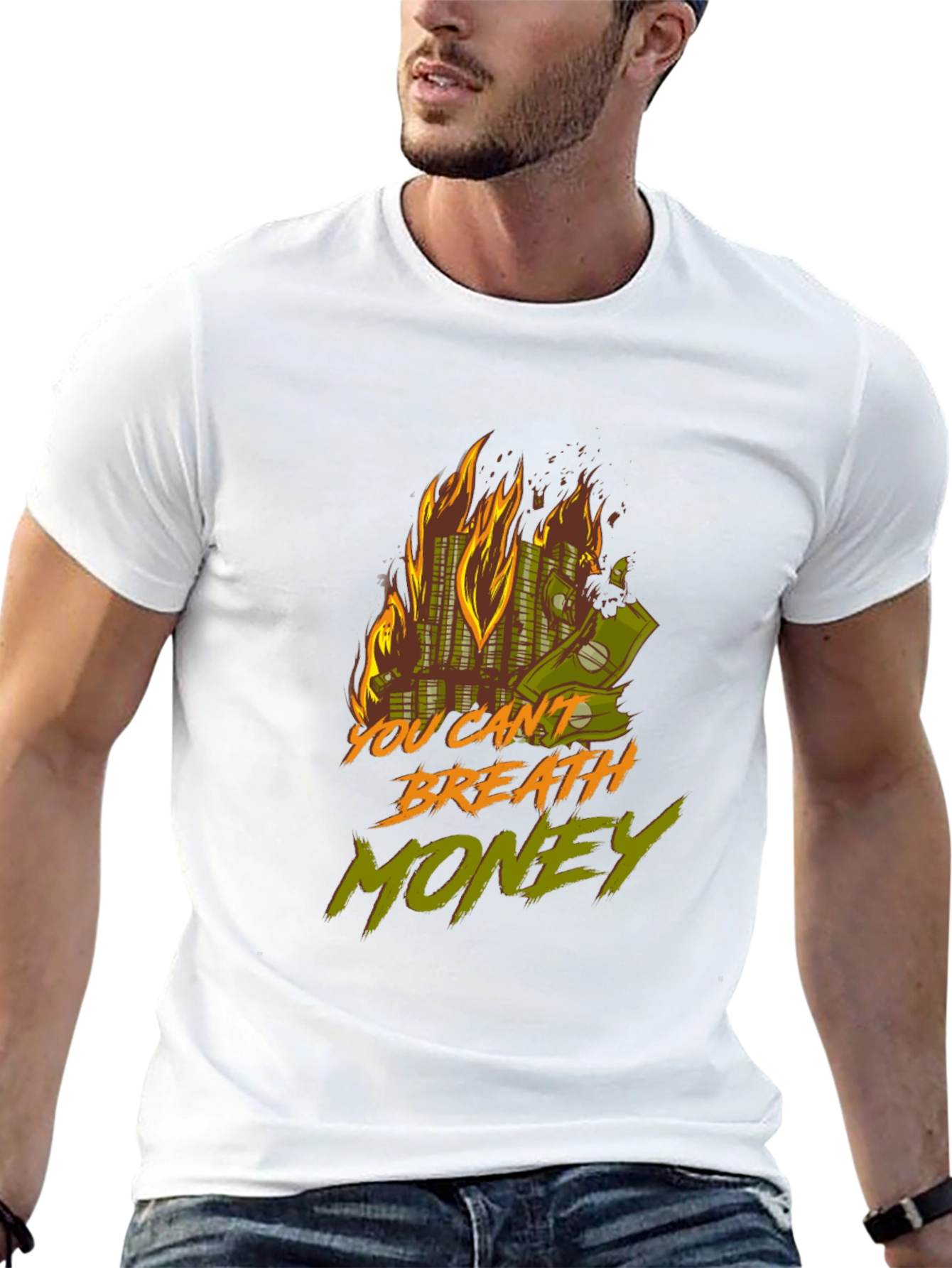 Black Burning Money Graphic Tee view 13