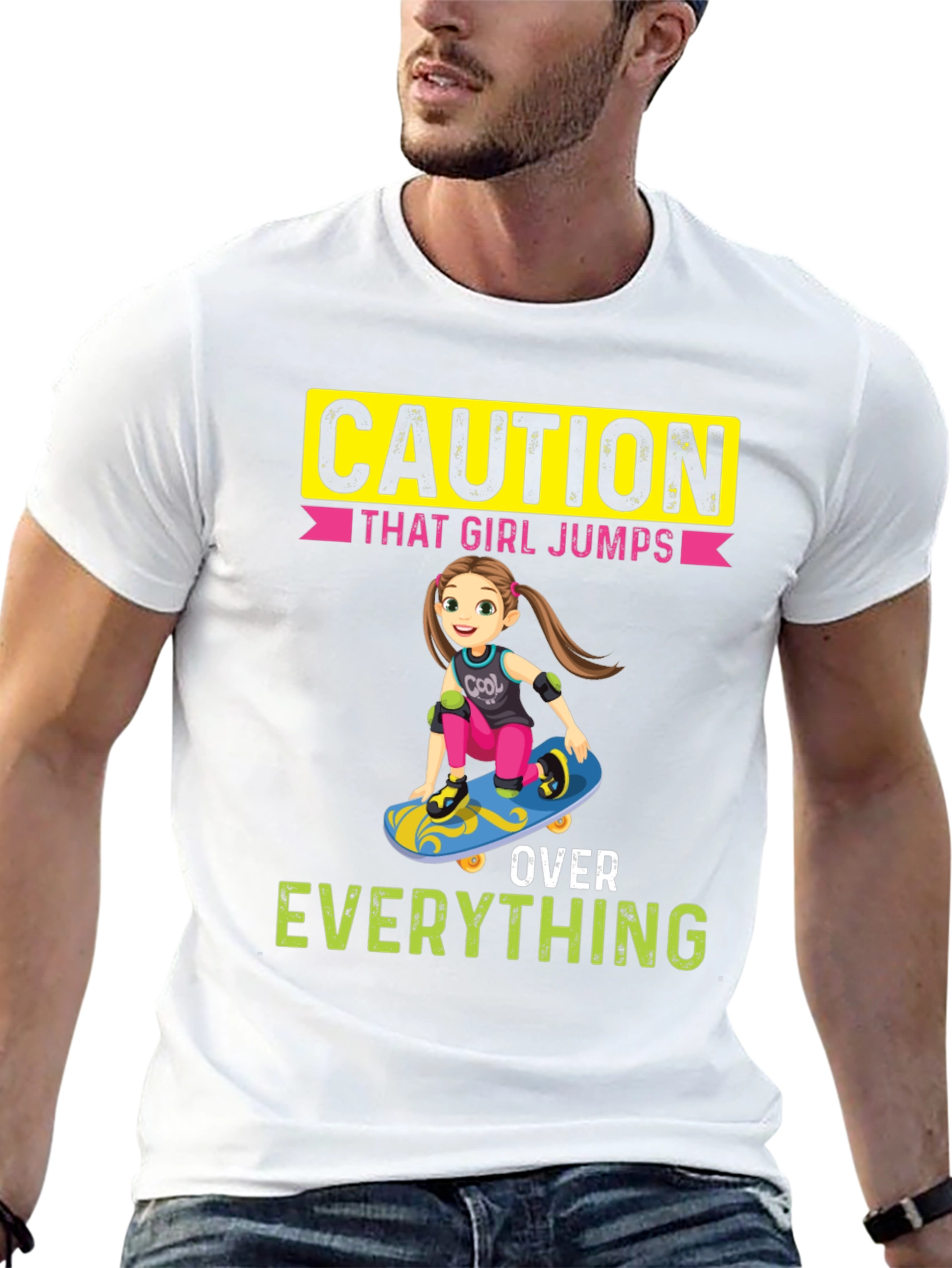 Black Caution: That Girl Jumps Over Everything Graphic Tee view 13
