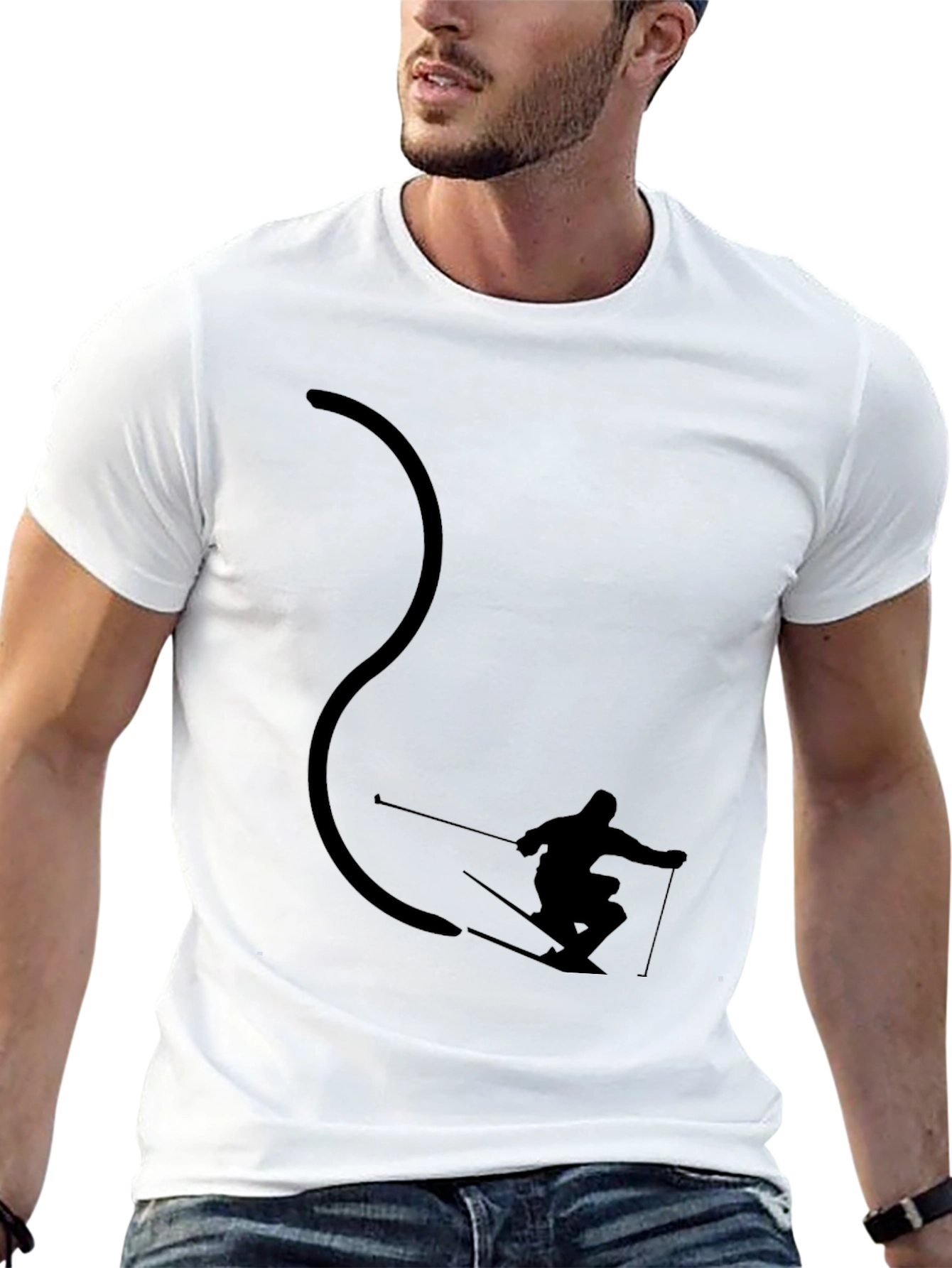 Black Cool Skier Silhouette Black Graphic Tee view 13