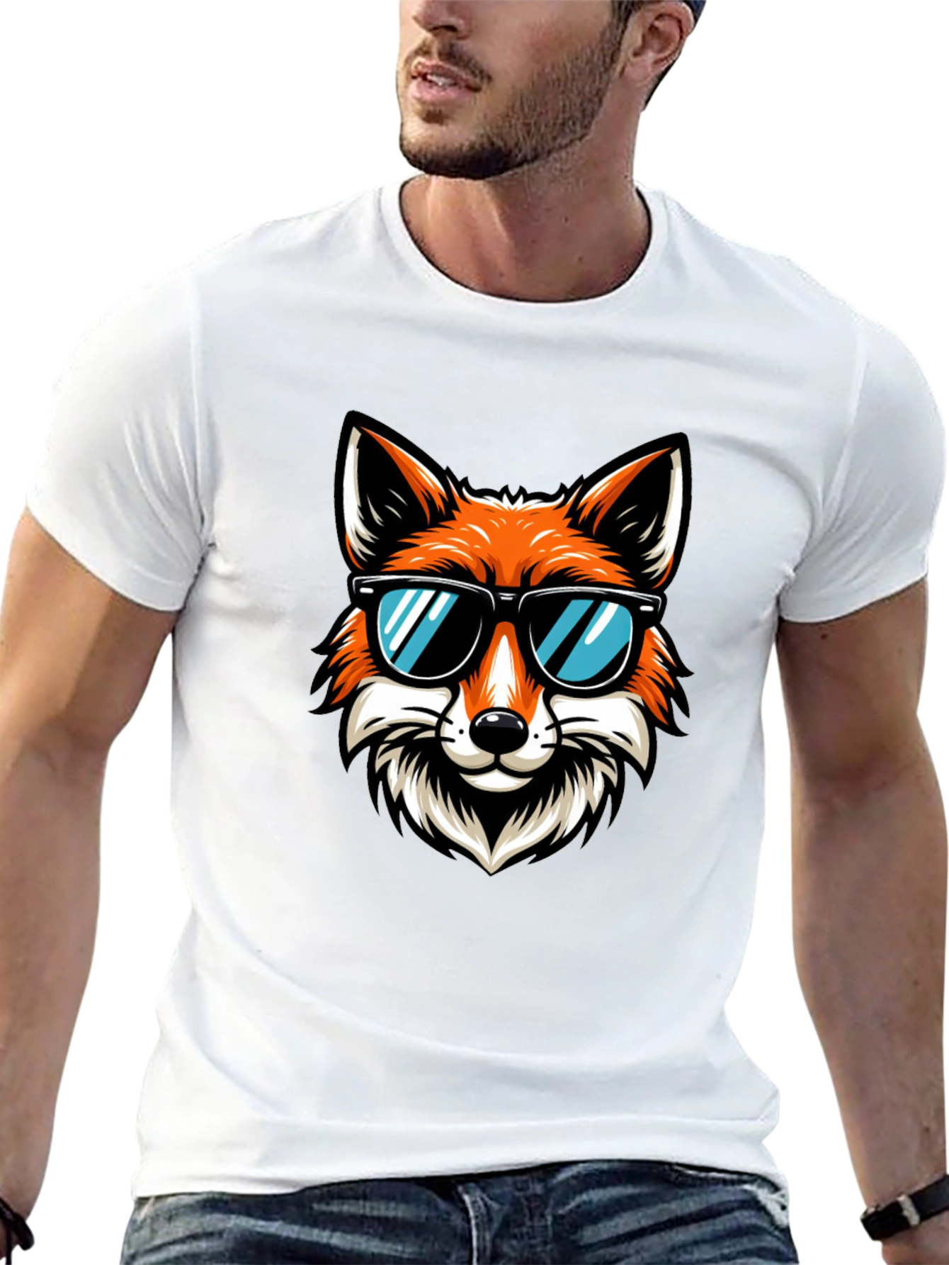 Black Cool Fox Graphic T-Shirt - Black Cotton Tee view 13