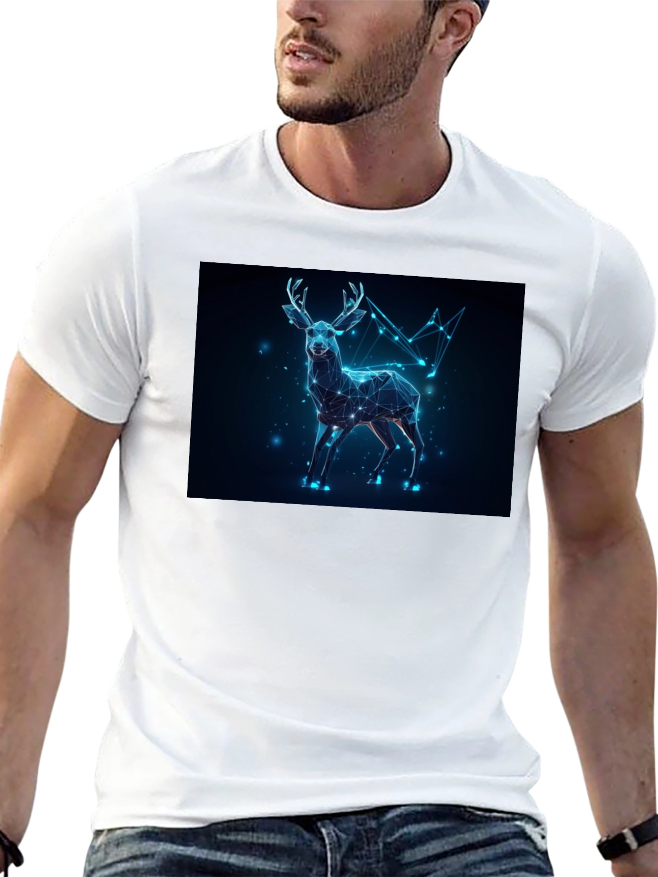 Black Geometric Deer Graphic Tee - Black Crew Neck view 13