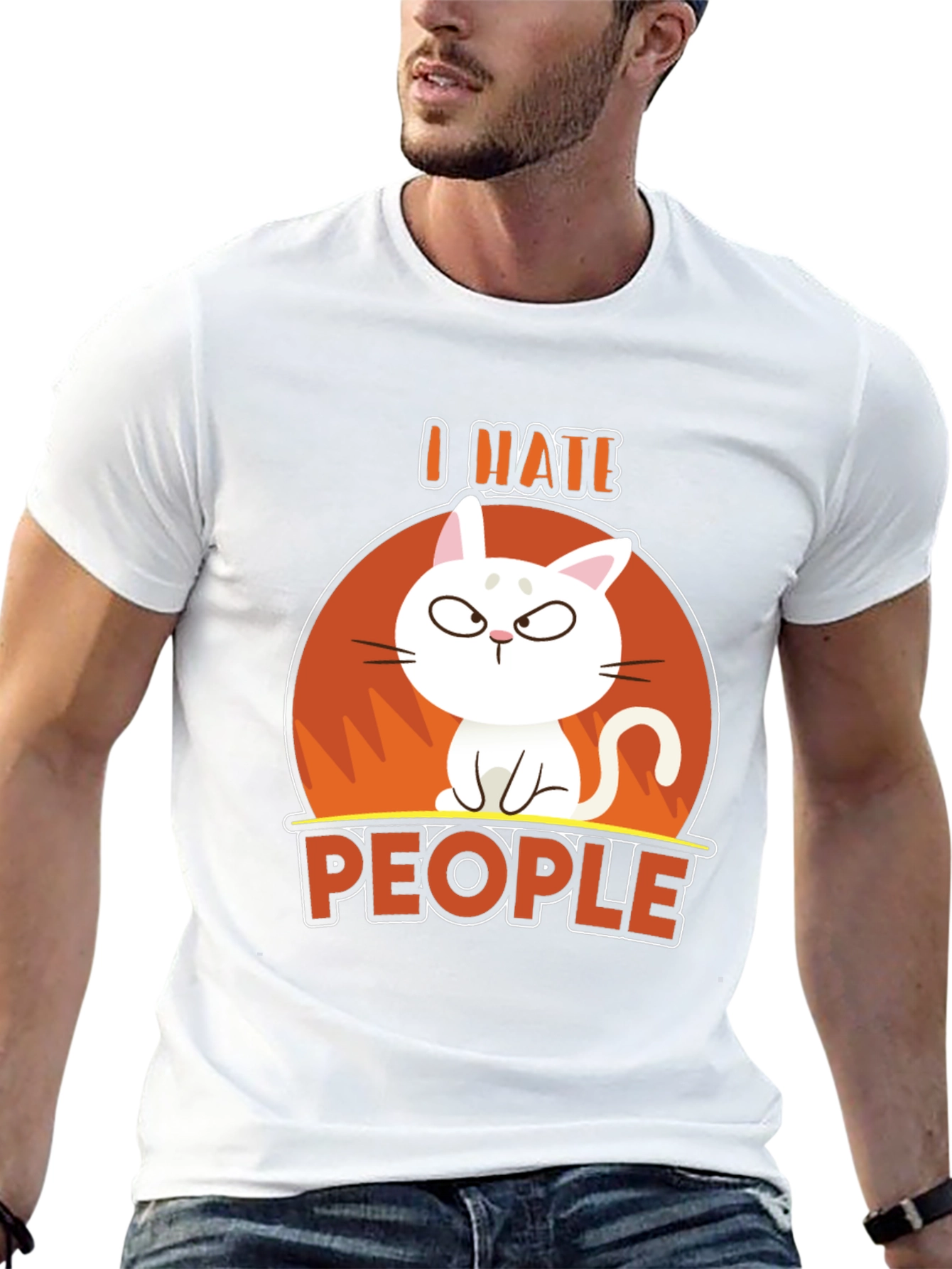 Black I Hate People Cat Graphic T-Shirt view 13