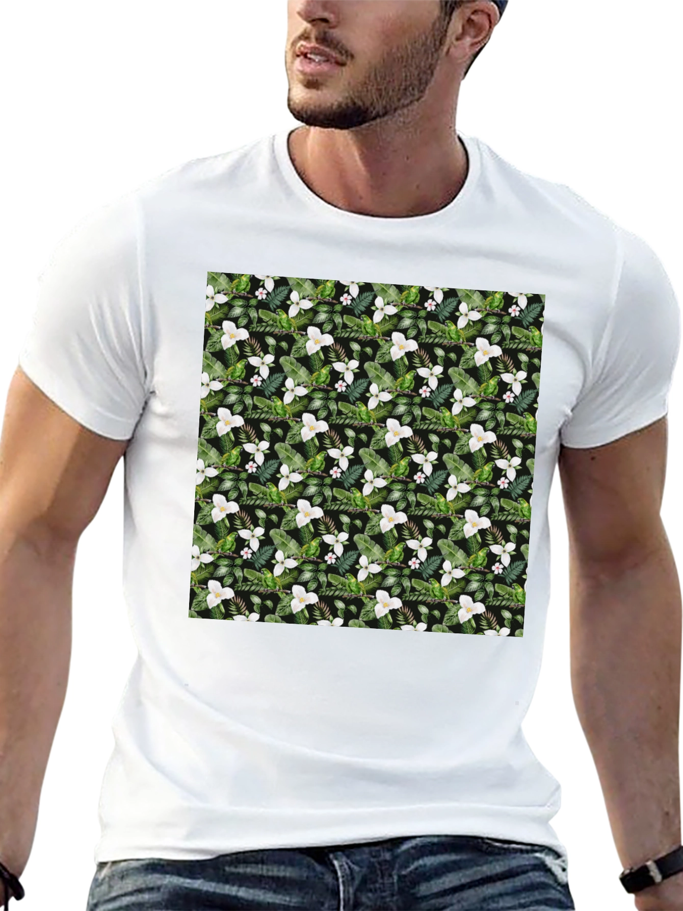 Black Floral Print T-Shirt - Botanical Design view 13