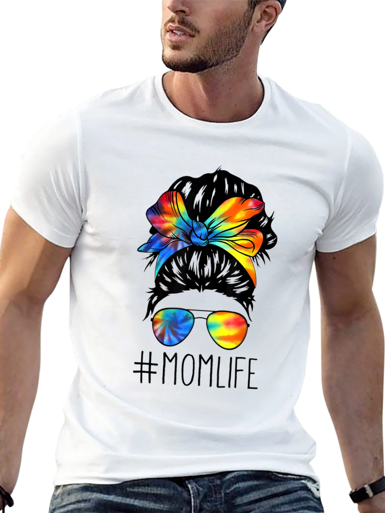 Black Mom Life Tie Dye Messy Bun Graphic Tee view 13