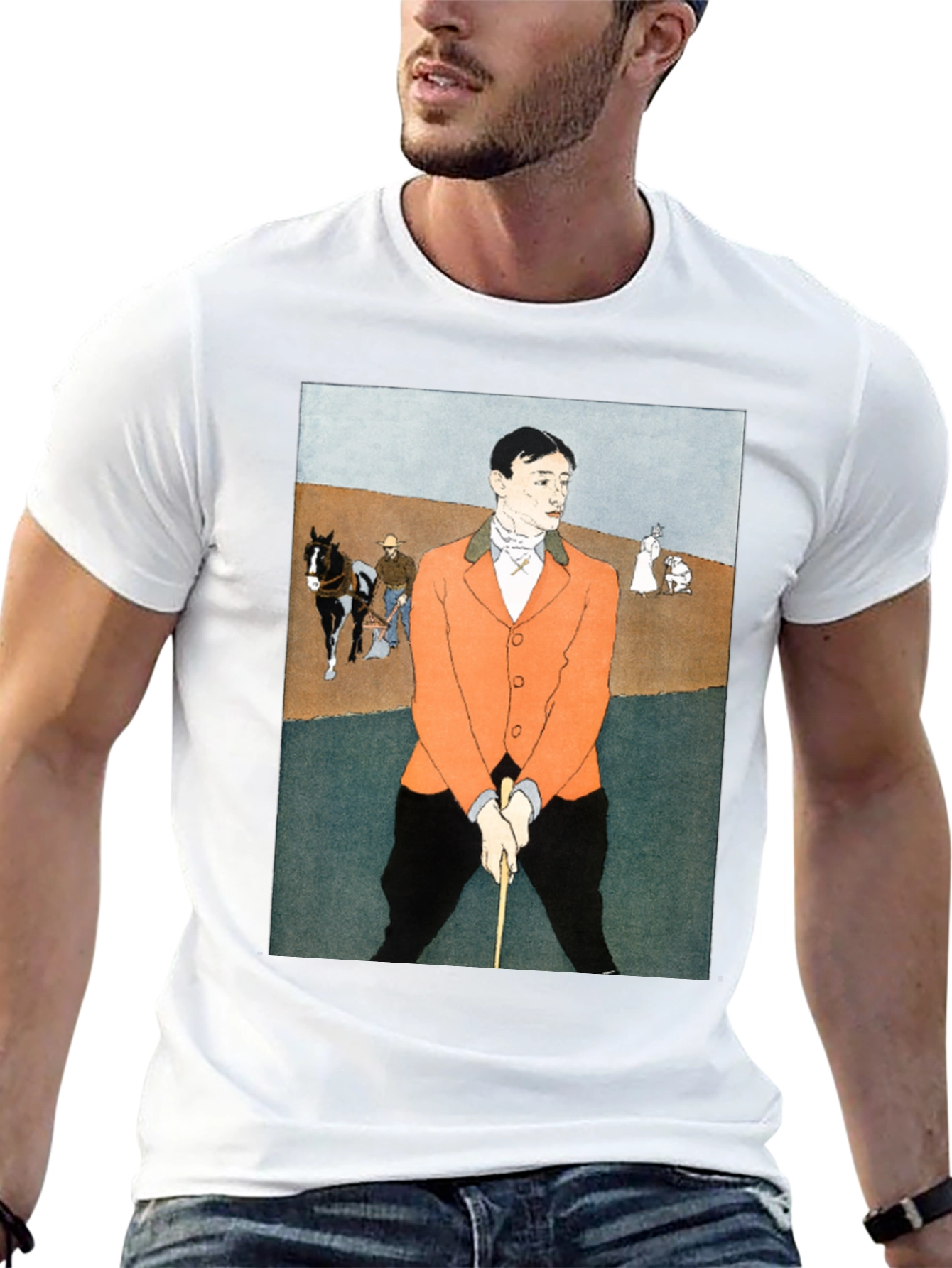Man Golfing Print T-Shirt - Vintage Art Tee - 13