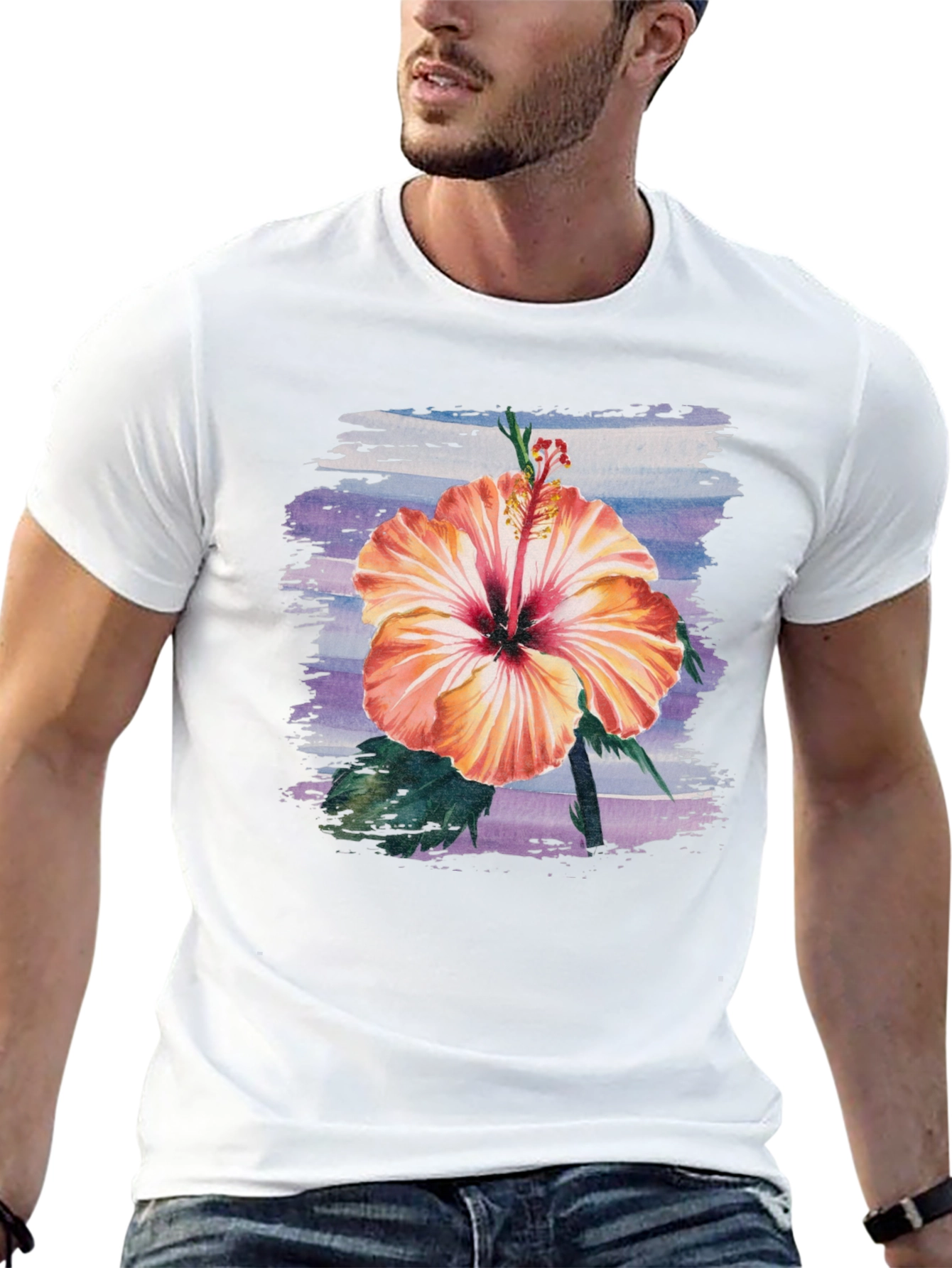 Black Hibiscus Flower Graphic Black T-Shirt view 13
