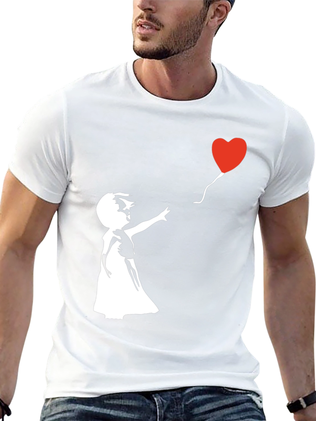 Black Banksy Girl with Balloon Graphic T-Shirt view 13
