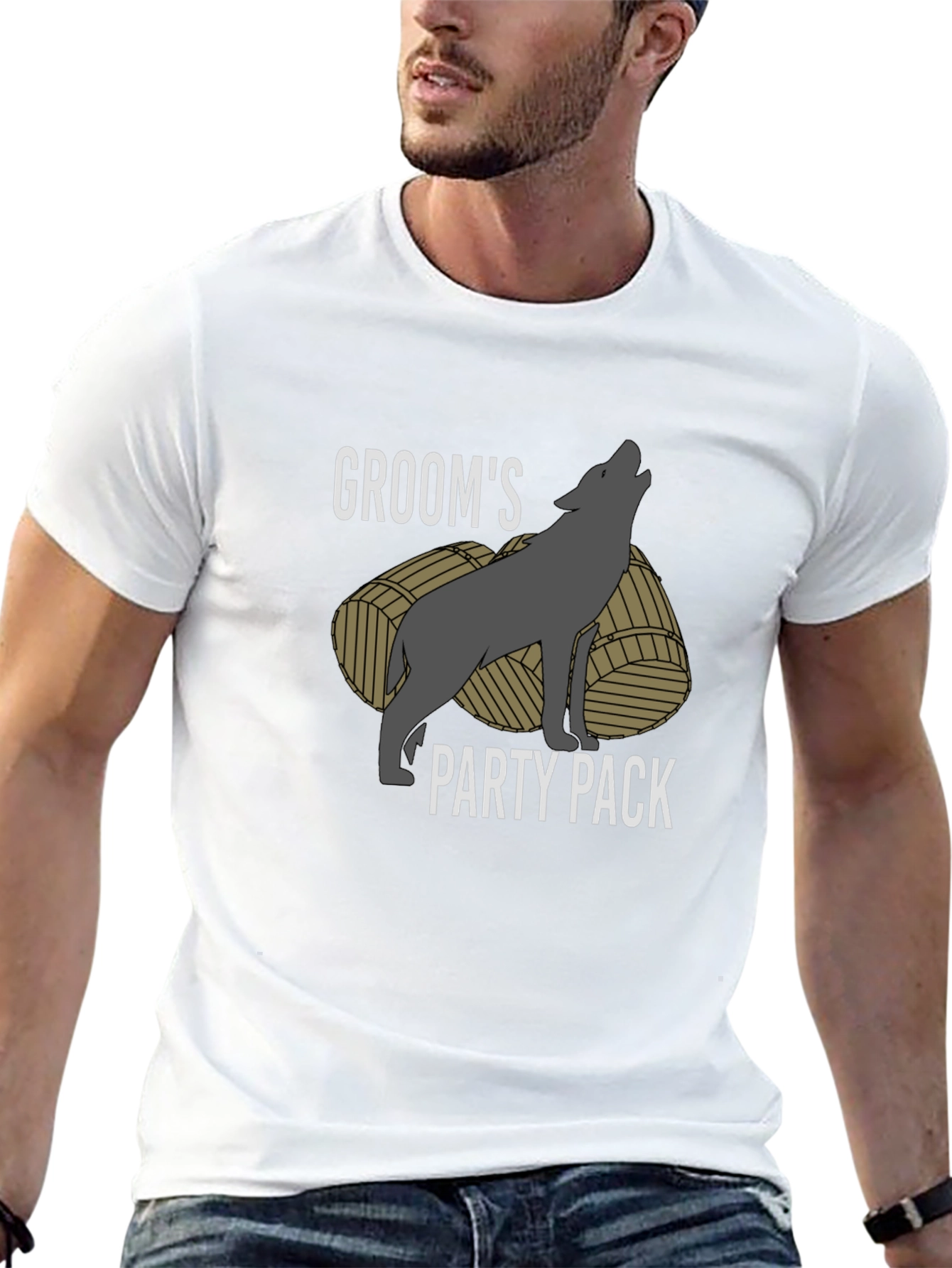 Black Groom's Party Pack T-Shirt - Wolf Design view 13