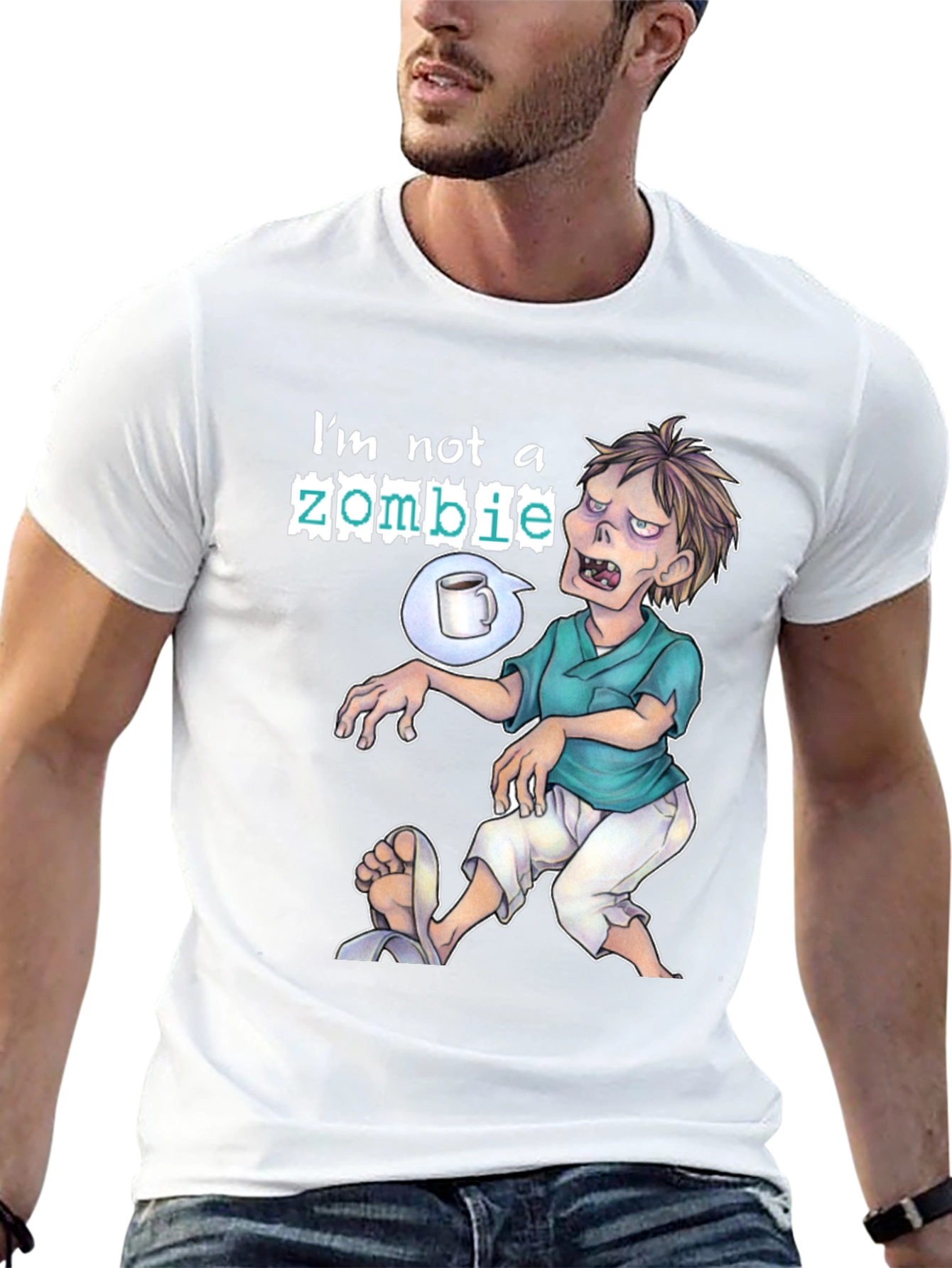 Black I'm Not A Zombie T-Shirt - Coffee Lover Tee view 13