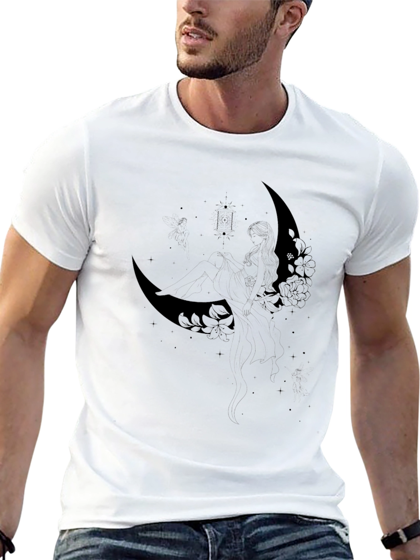 Black Black Floral Crescent Moon Graphic T-Shirt view 13
