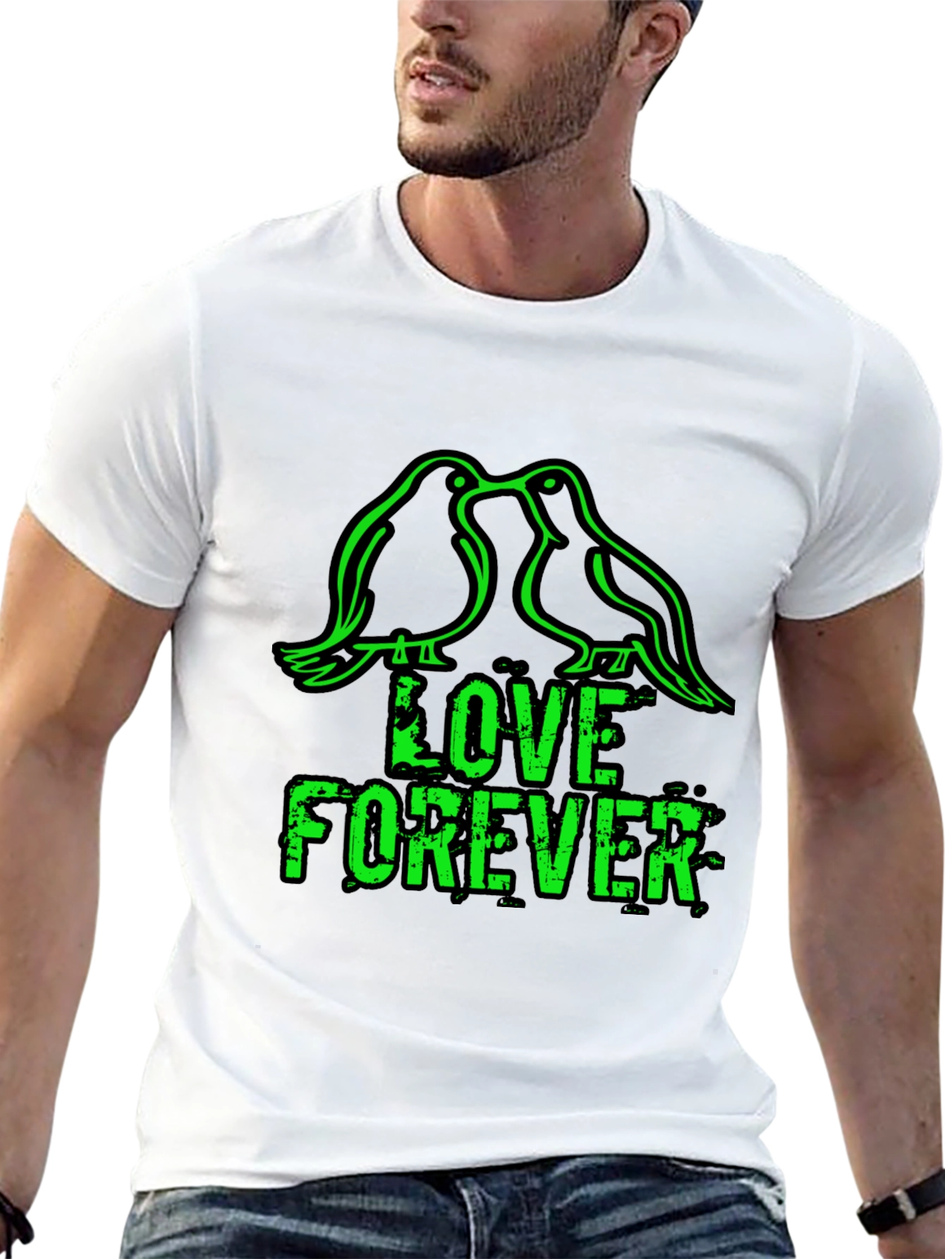 Black Love Forever T-Shirt - Birds & Grunge Style view 13