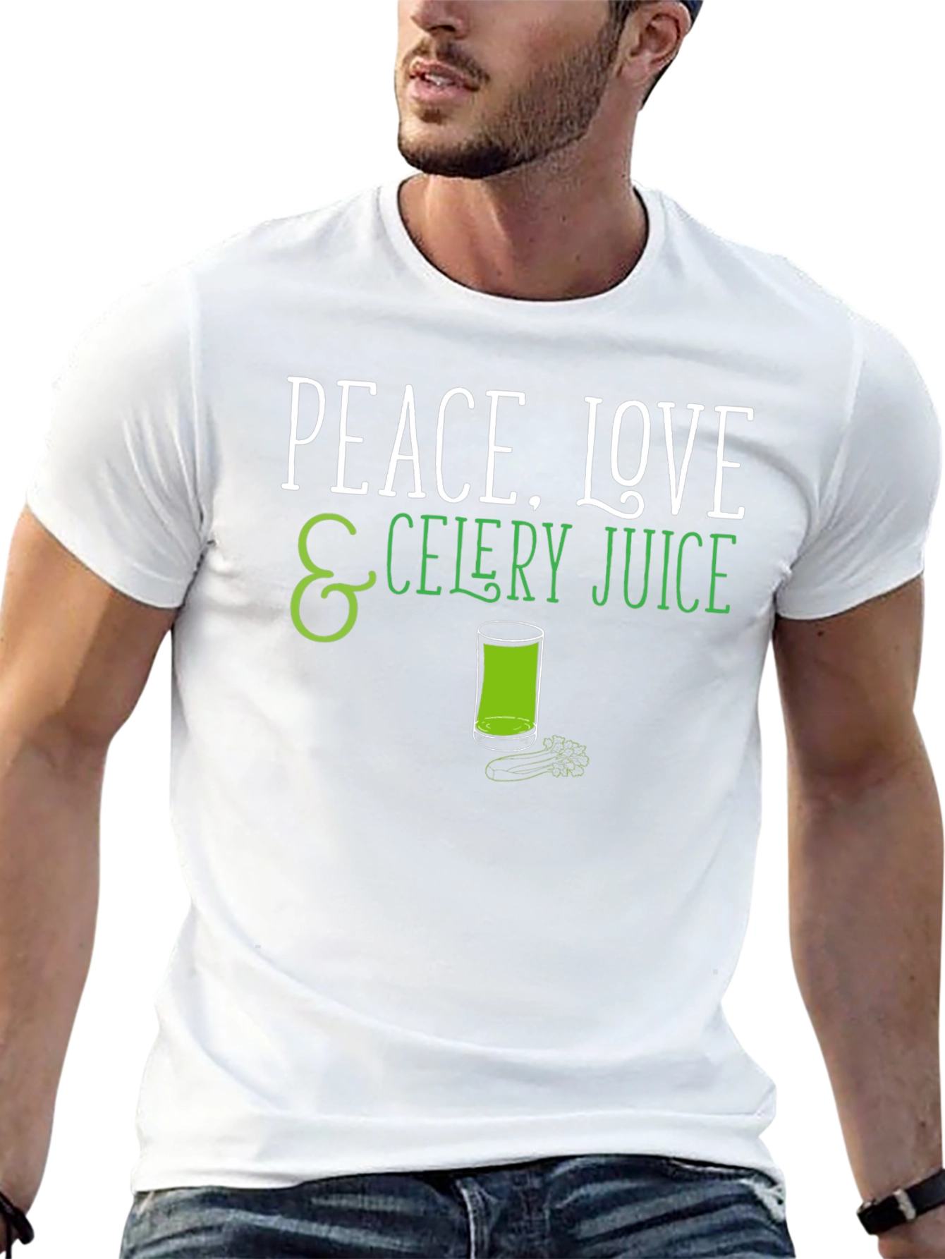 Black Peace Love Celery Juice Black Graphic T-Shirt view 13