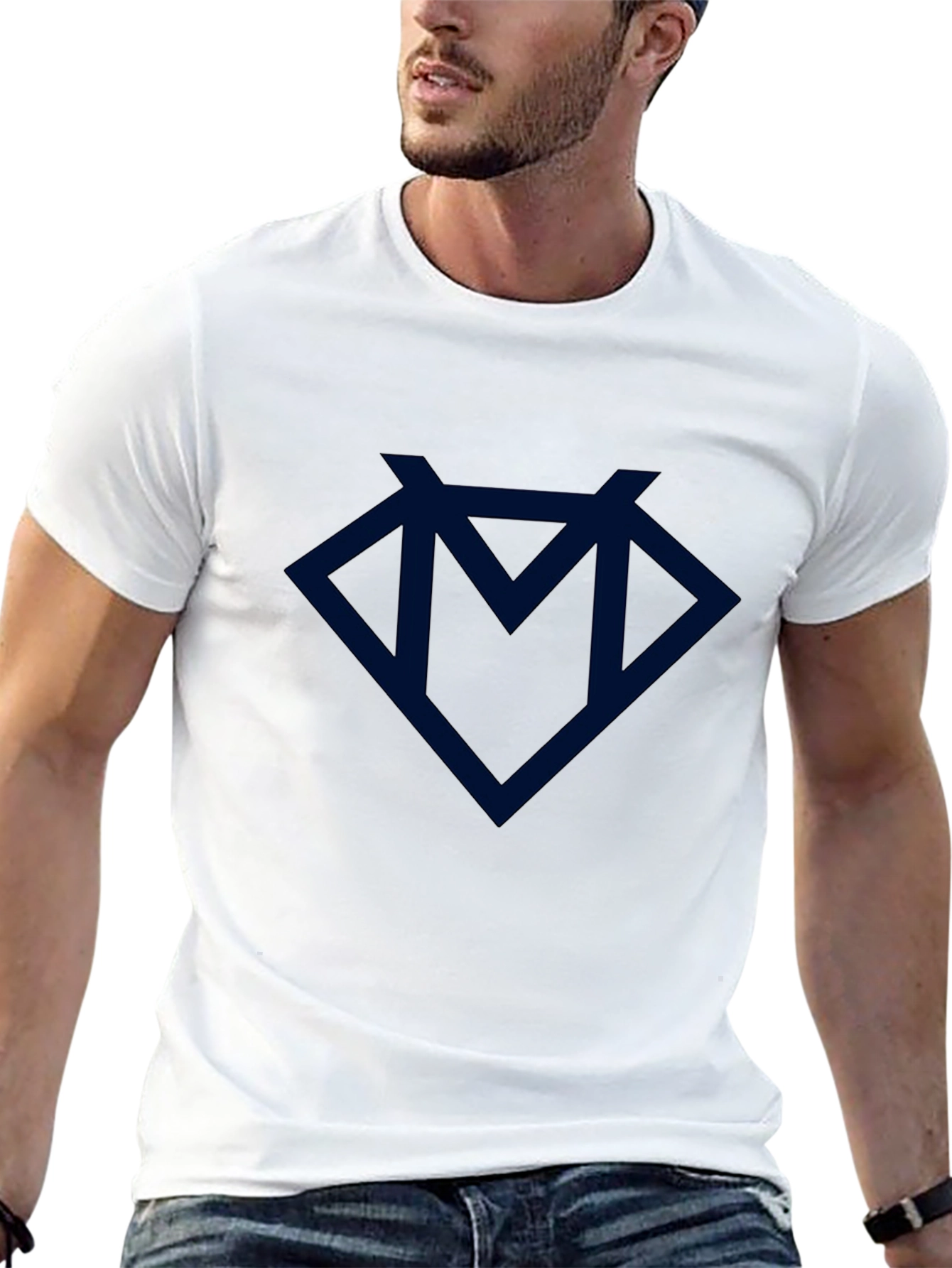 Black Modern Geometric Logo Graphic Tee - Black Cotton Blend view 13