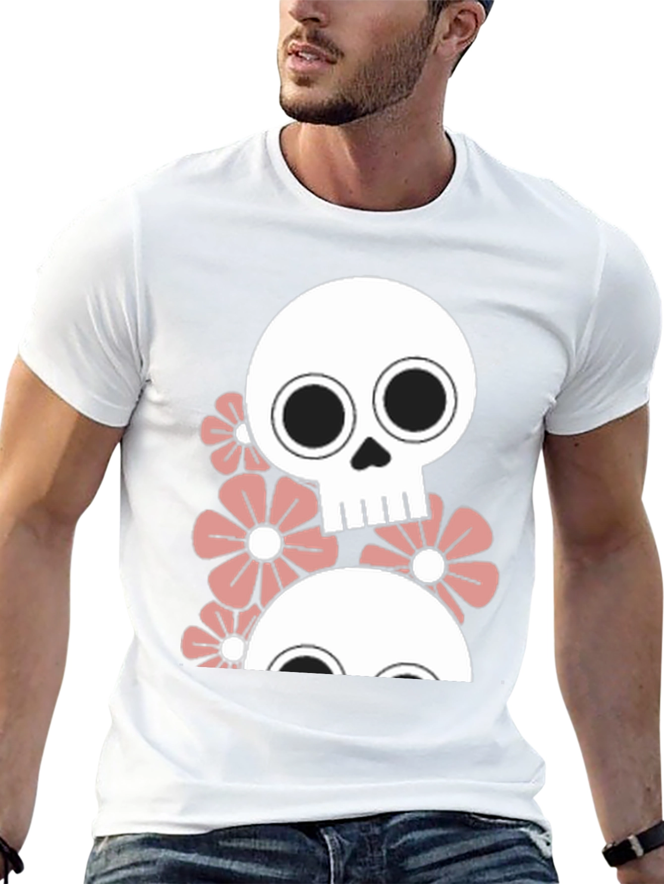 Black Skull & Flower Graphic Tee - Men's Black T-Shirt view 13