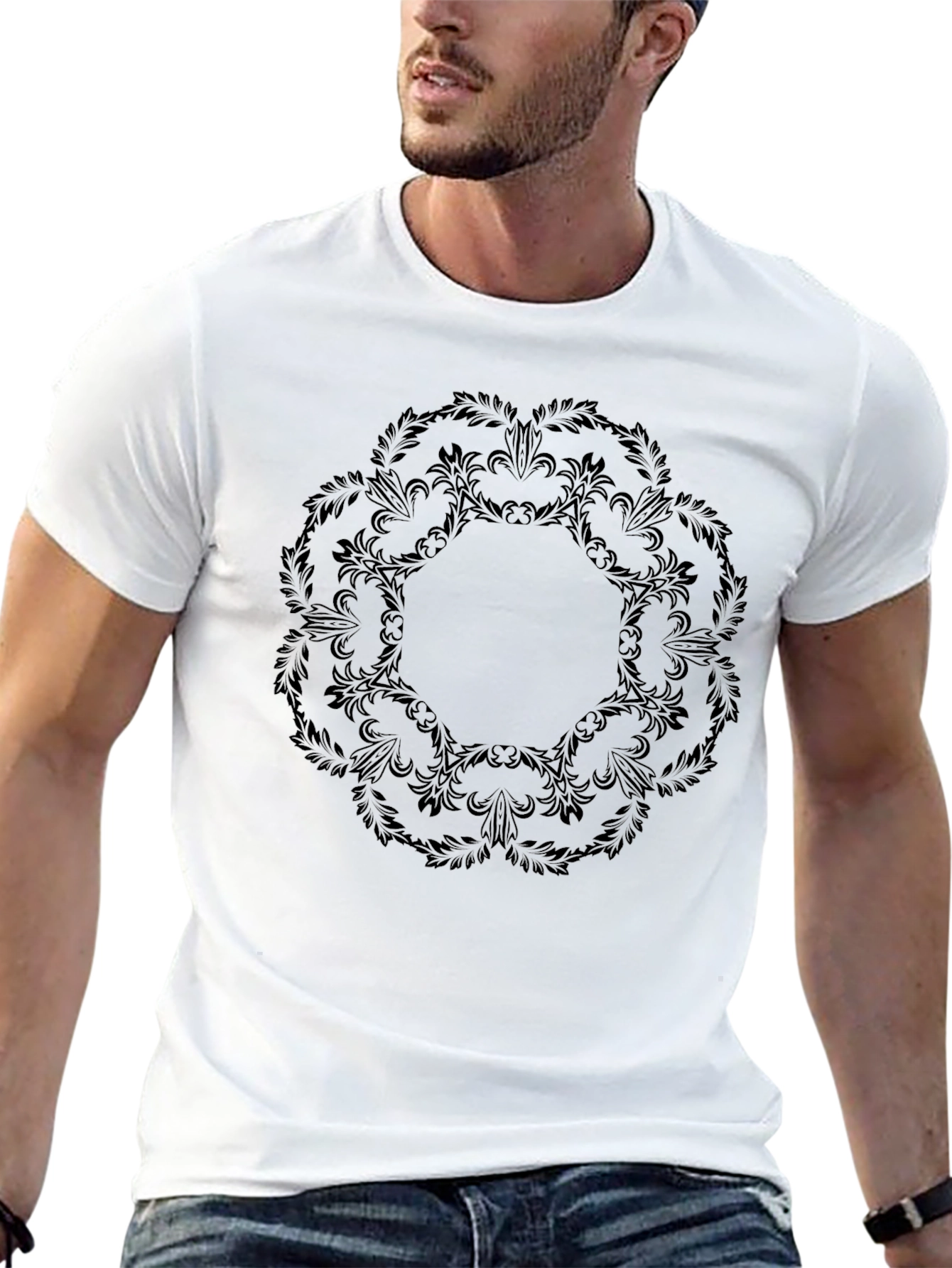 Black Black Floral Mandala Graphic Tee - Stylish Men's Casual Wear view 13