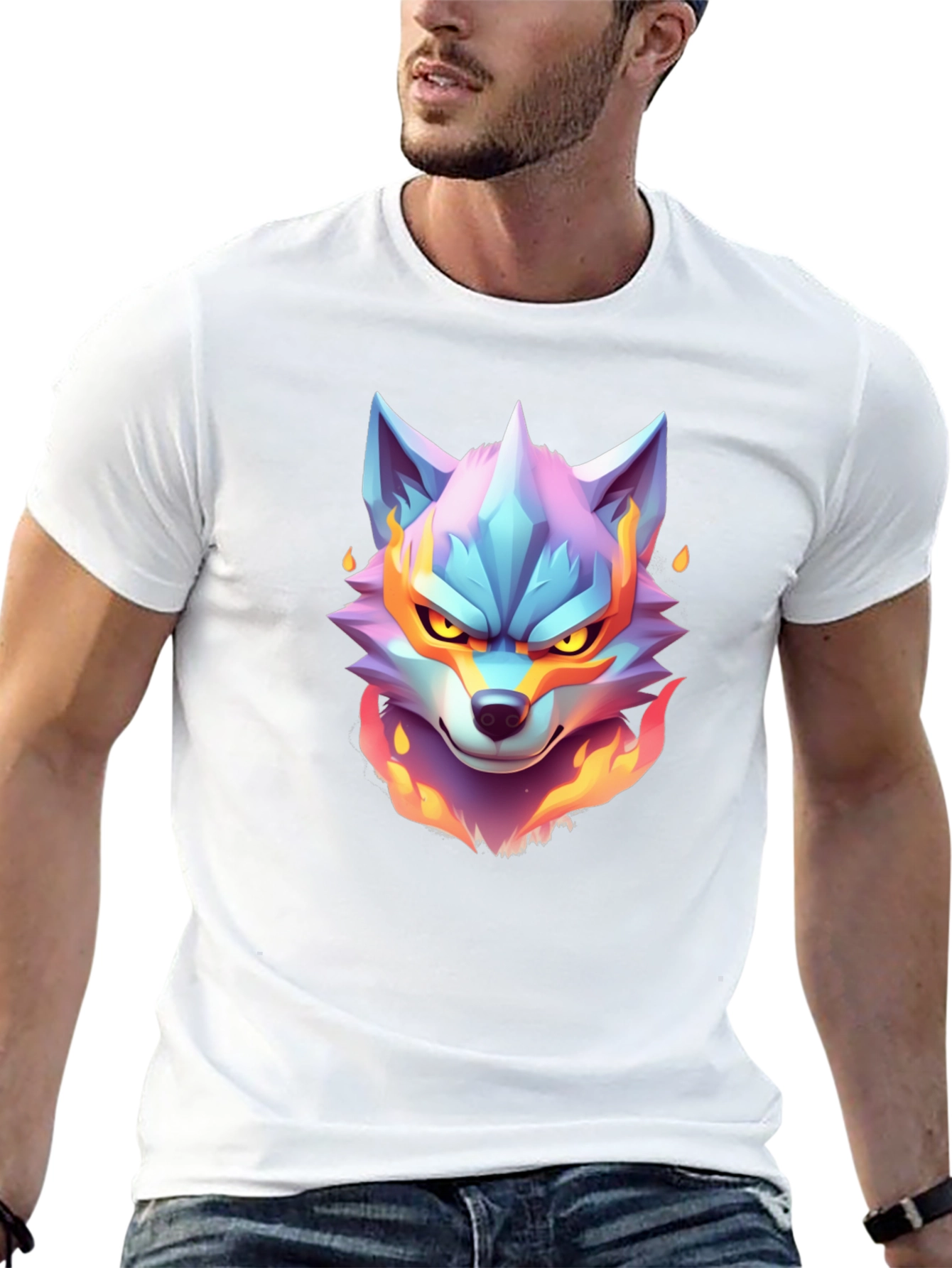 Black Fiery Wolf Graphic Tee - Cool Animal Design view 13