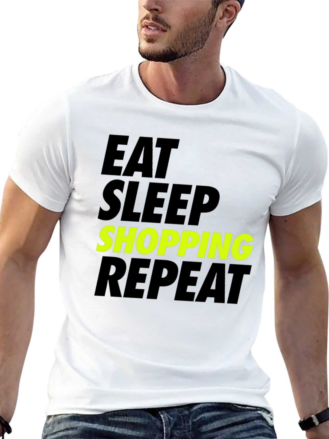 Black Eat Sleep Shopping Repeat T-Shirt - Black Cotton Tee view 13