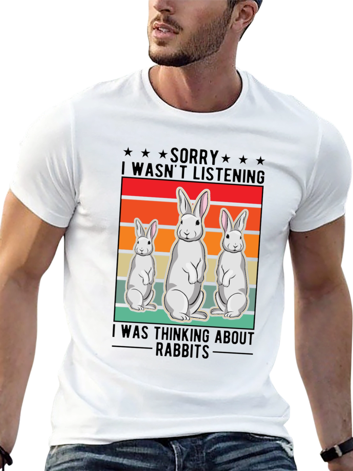 Black Funny Rabbit T-Shirt: "Sorry, Thinking About Rabbits" view 13