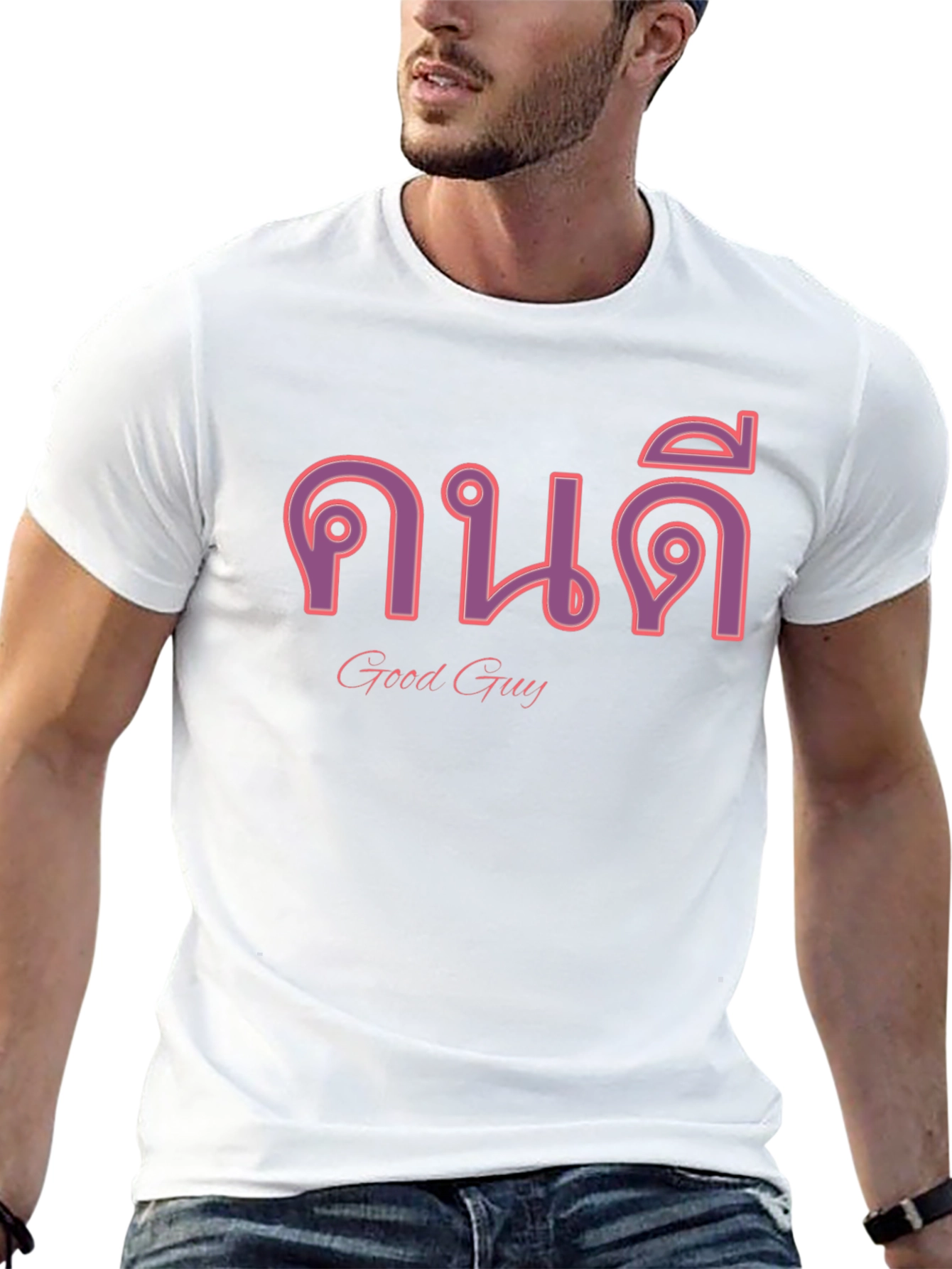 Black Good Guy Tee: Cool Thai Text Graphic view 13