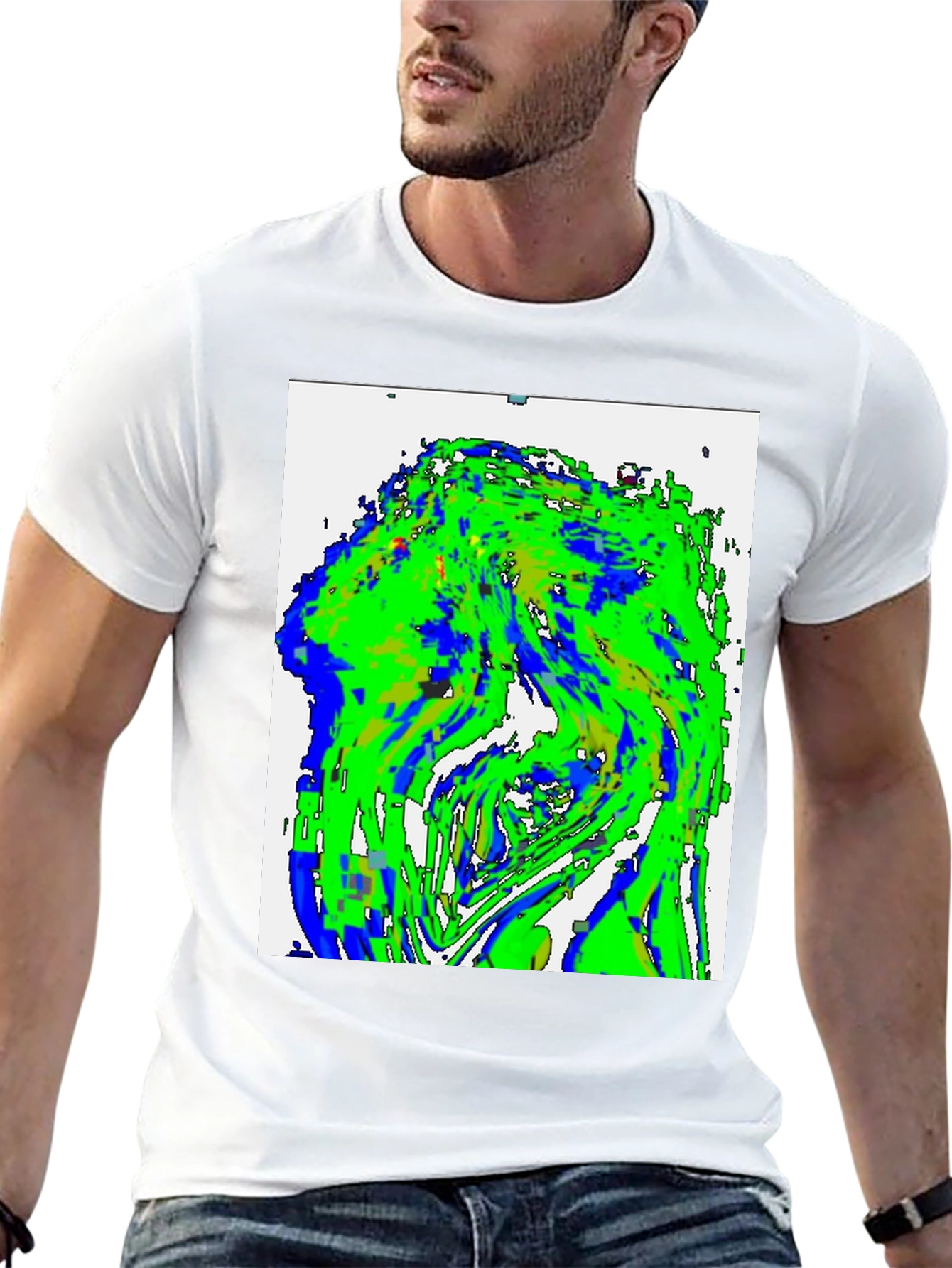 Black Abstract Green & Blue Graphic Tee view 13