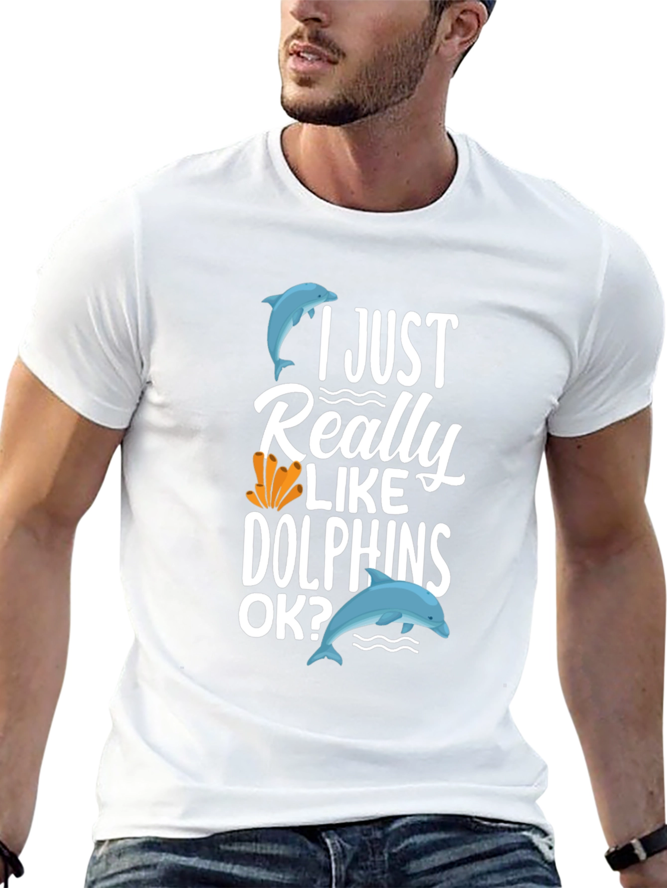 Black I Just Really Like Dolphins Graphic Tee view 13