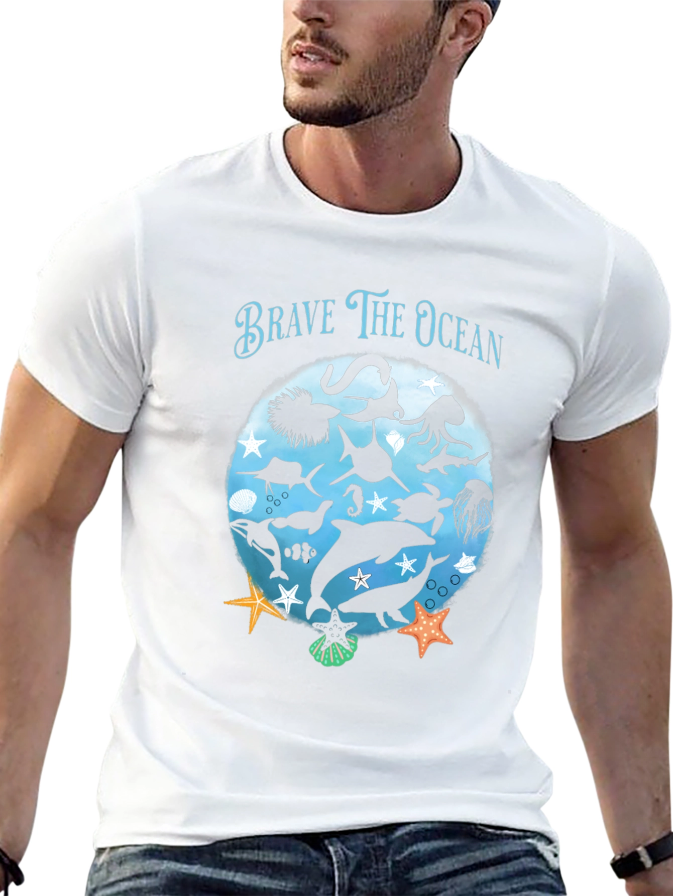 Brave the Ocean Graphic T-Shirt - Black - 13