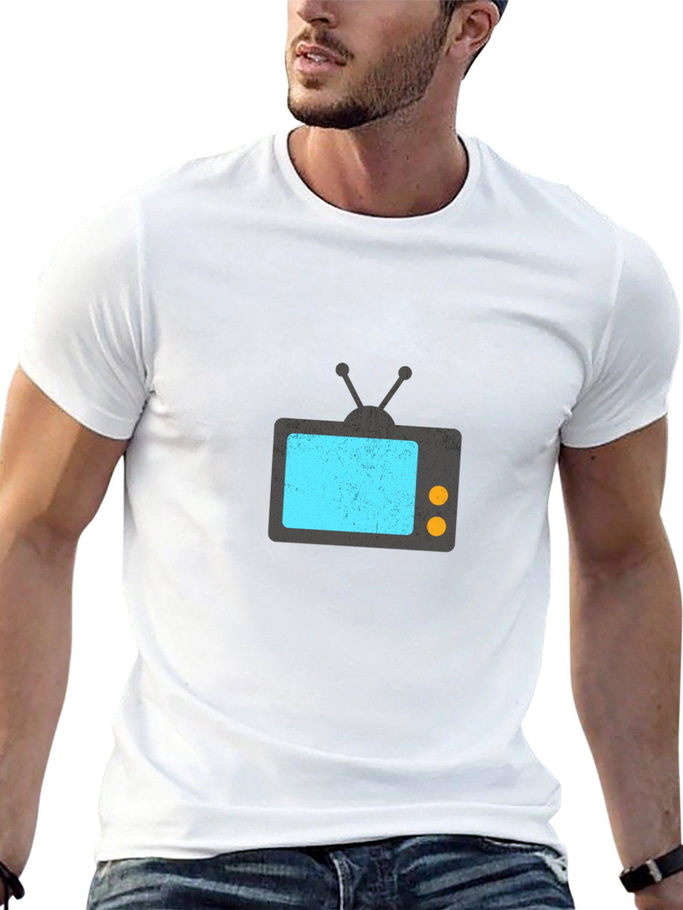 Black Retro TV Graphic Tee - Black Casual T-Shirt view 13