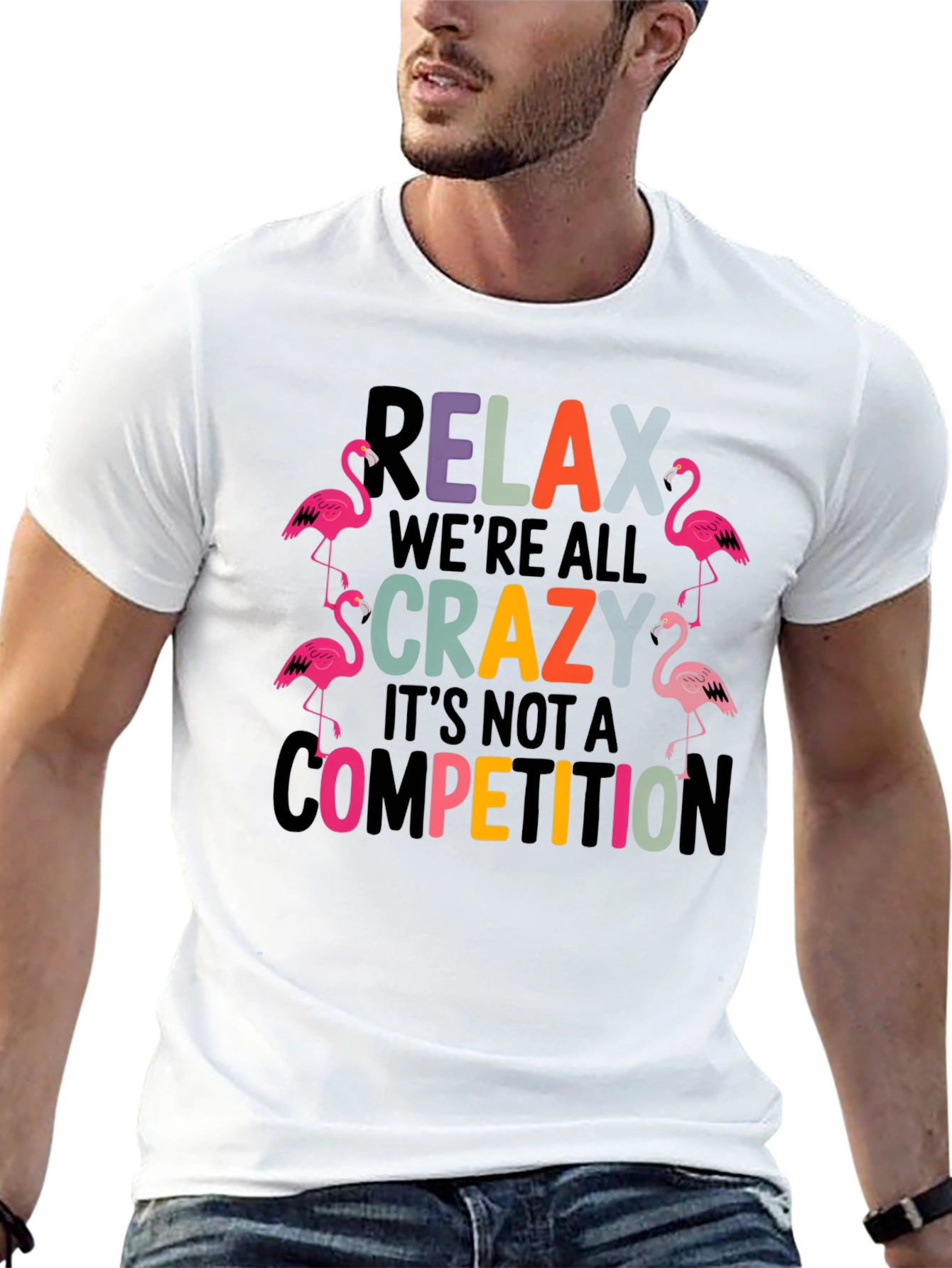 Black Relax We're All Crazy Flamingo T-Shirt view 13