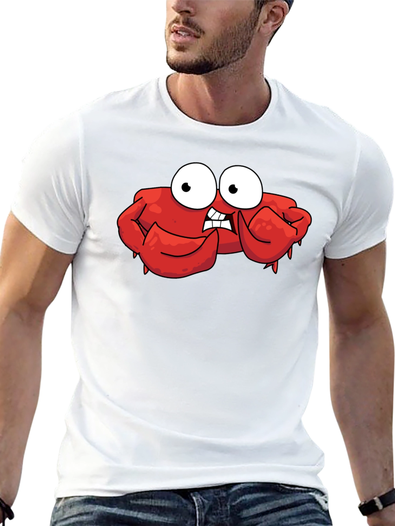 Black Funny Cartoon Crab Graphic Black T-Shirt view 13