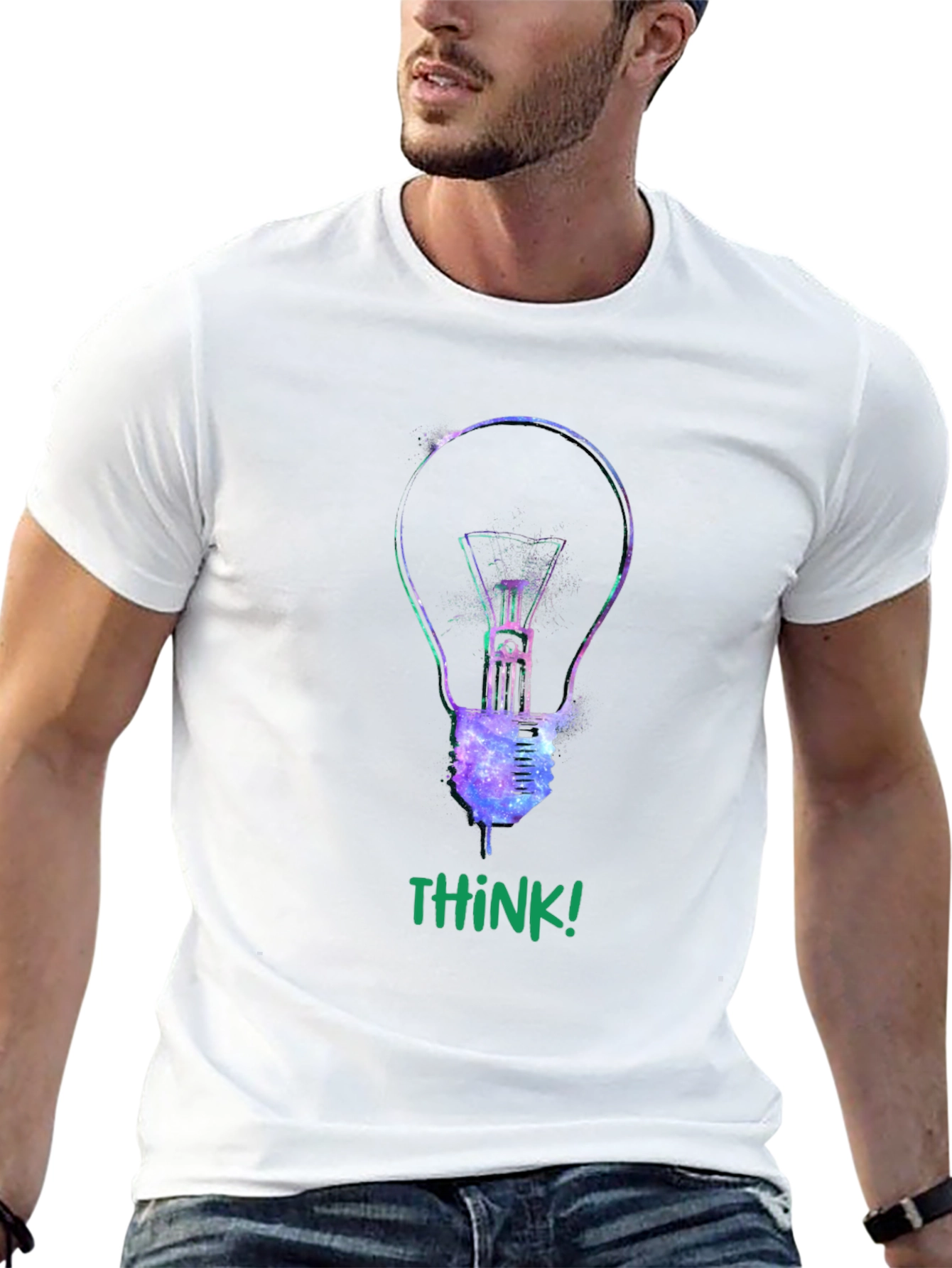 Black Think! Galaxy Light Bulb Graphic Tee view 13