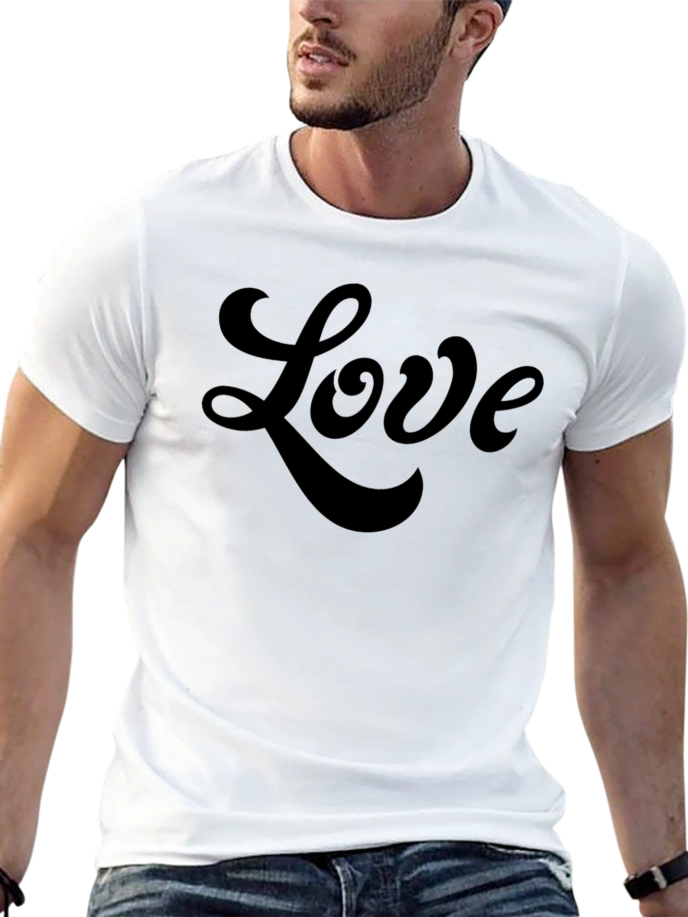 Black Love Script Black Tee Shirt - Stylish Casual Wear view 13