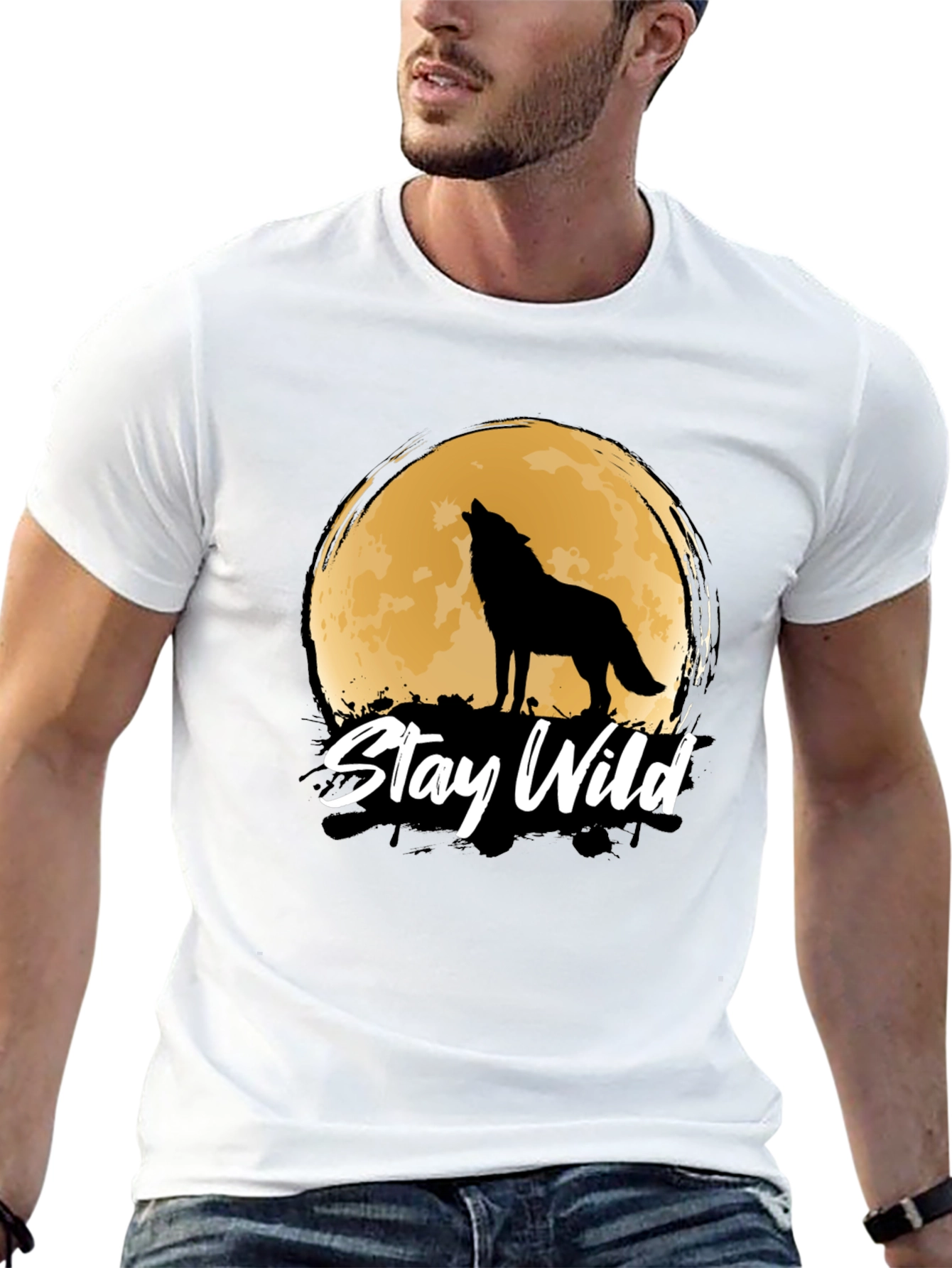 Black Stay Wild Wolf Moon Graphic Tee view 13