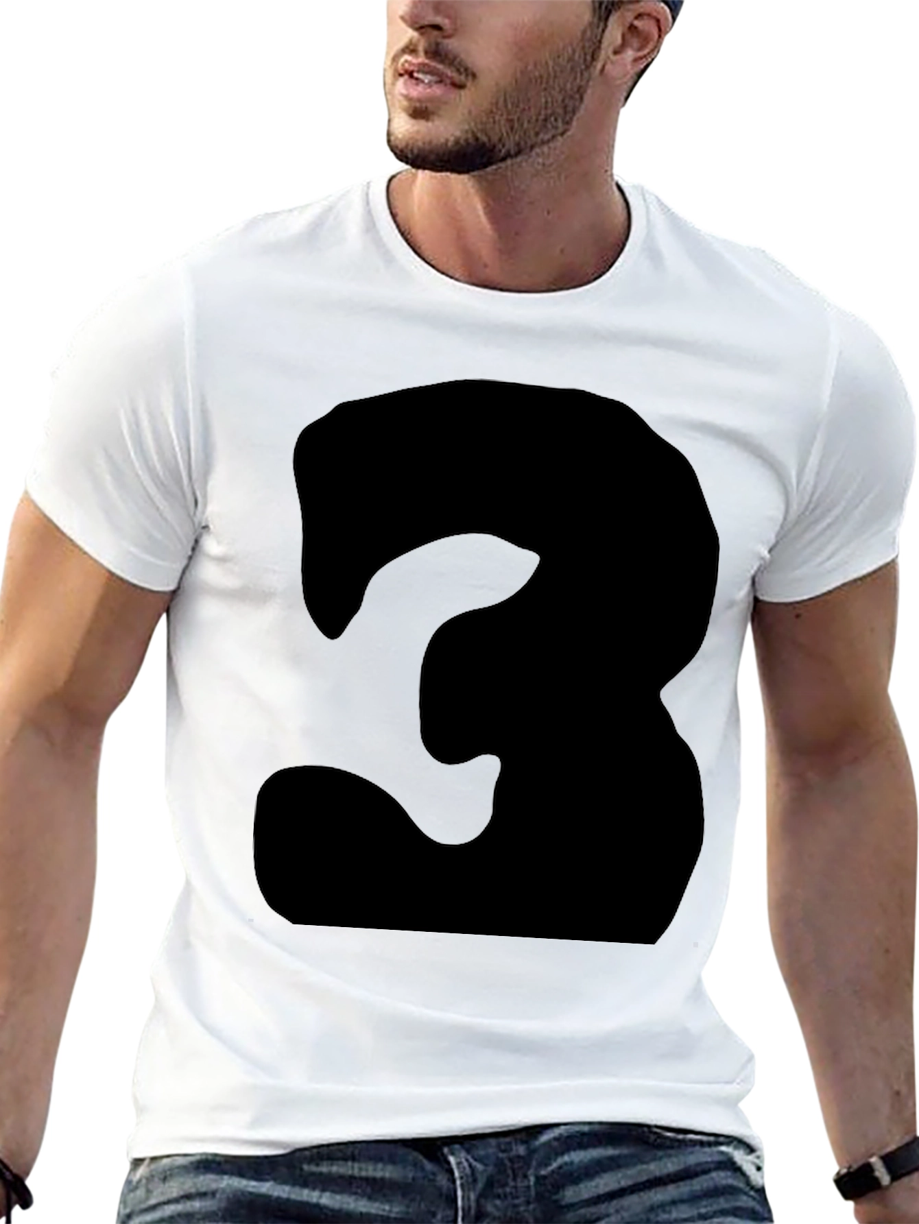 Black Men's Black T-Shirt with Bold Number '3' Design view 13