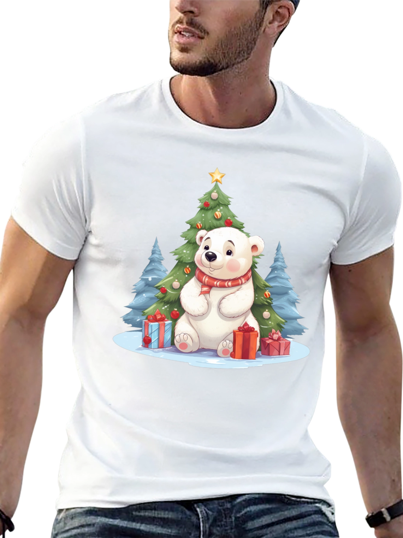 Black Festive Polar Bear Christmas T-Shirt view 13