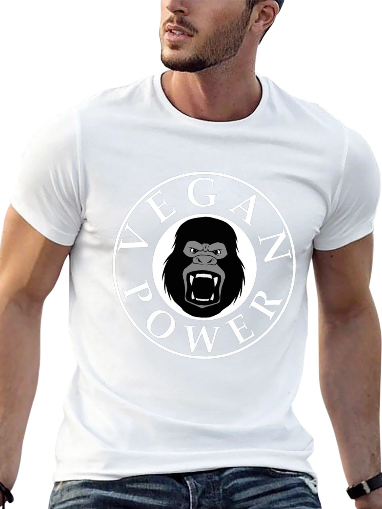 Black Vegan Power Gorilla T-Shirt - Black view 13