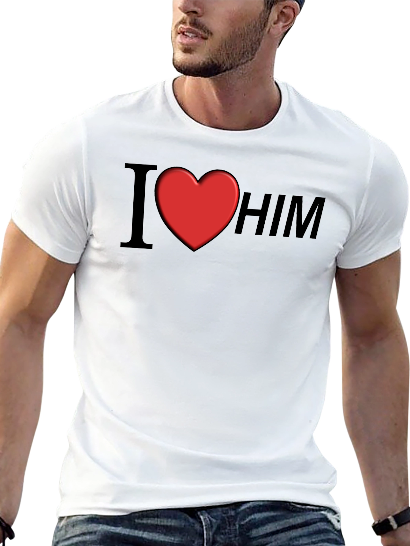 Black I Heart Him Graphic Tee - Black Unisex T-Shirt view 13