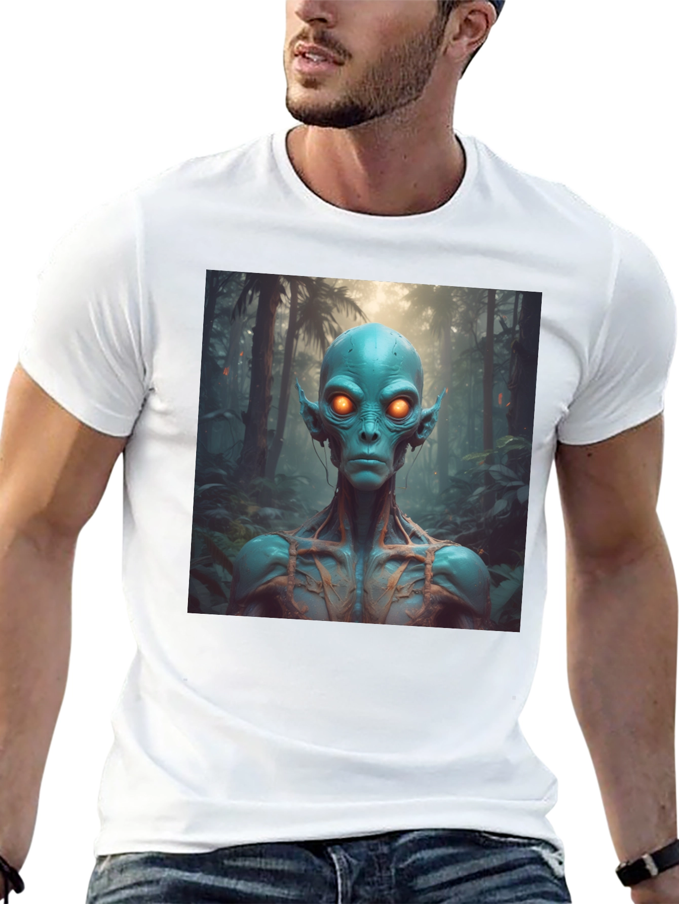 Black Alien Portrait Black T-Shirt view 13