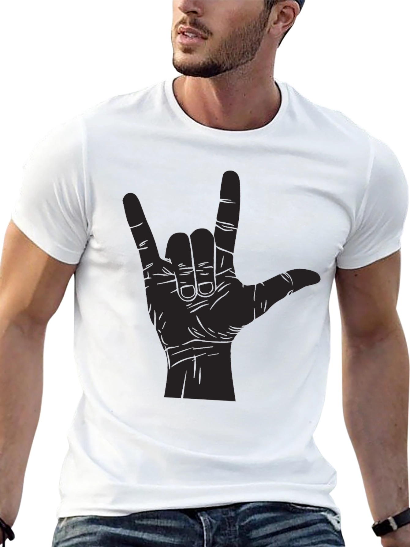 Black I Love You Hand Sign Graphic Tee - Black Unisex T-Shirt view 13