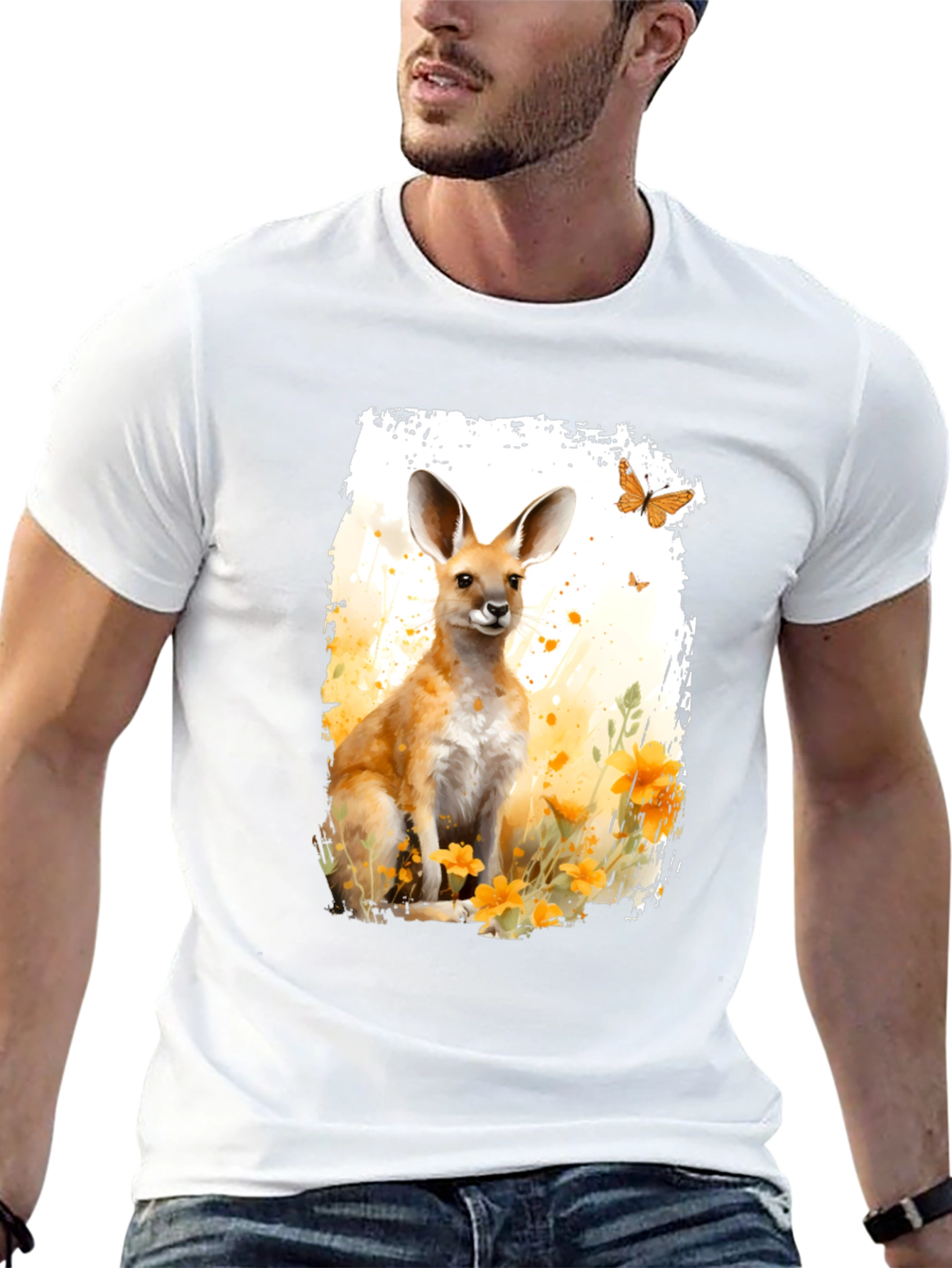 Black Kangaroo Watercolor Graphic Tee view 13