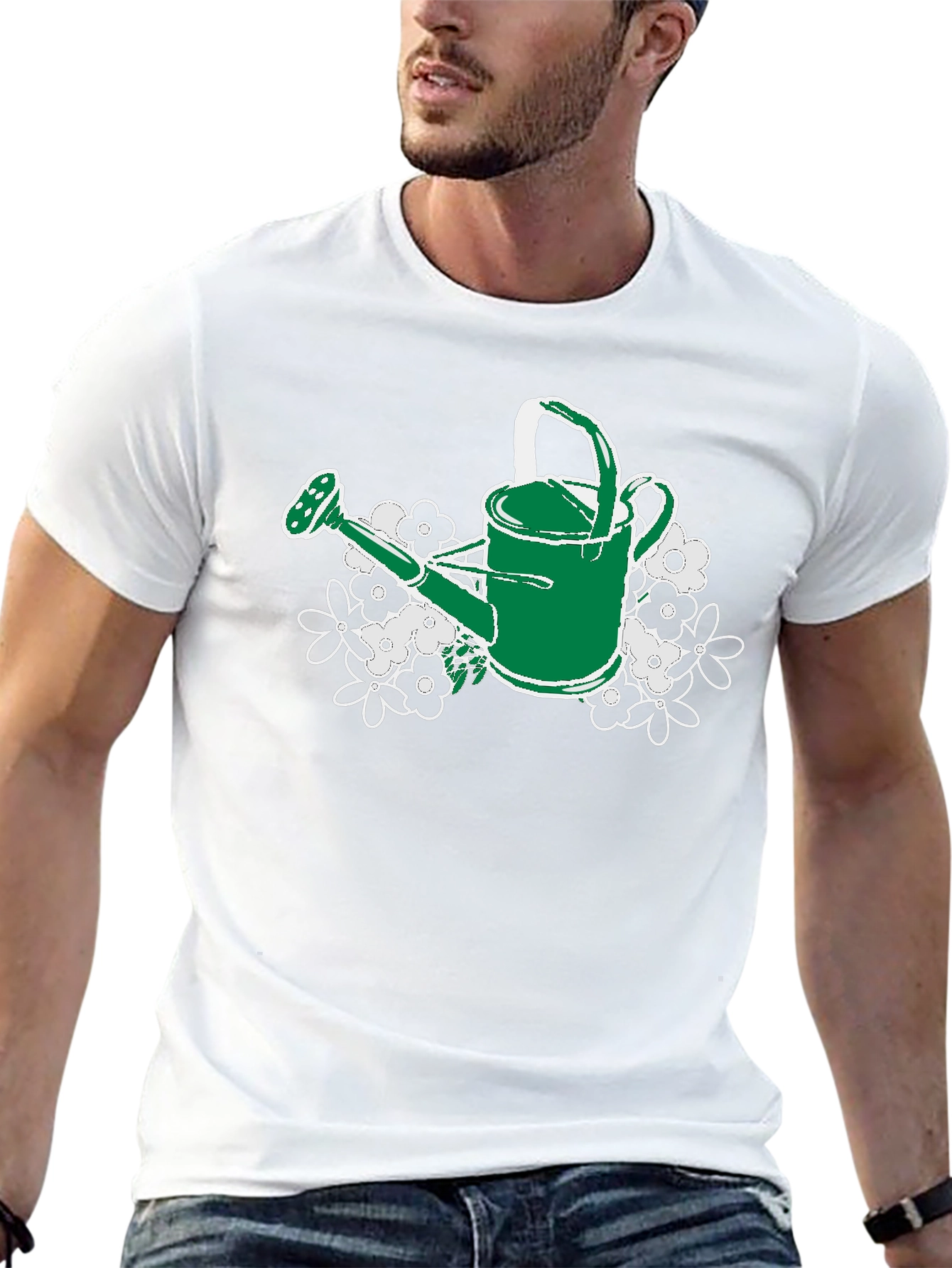Black Gardening Watering Can T-Shirt - Floral Design view 13