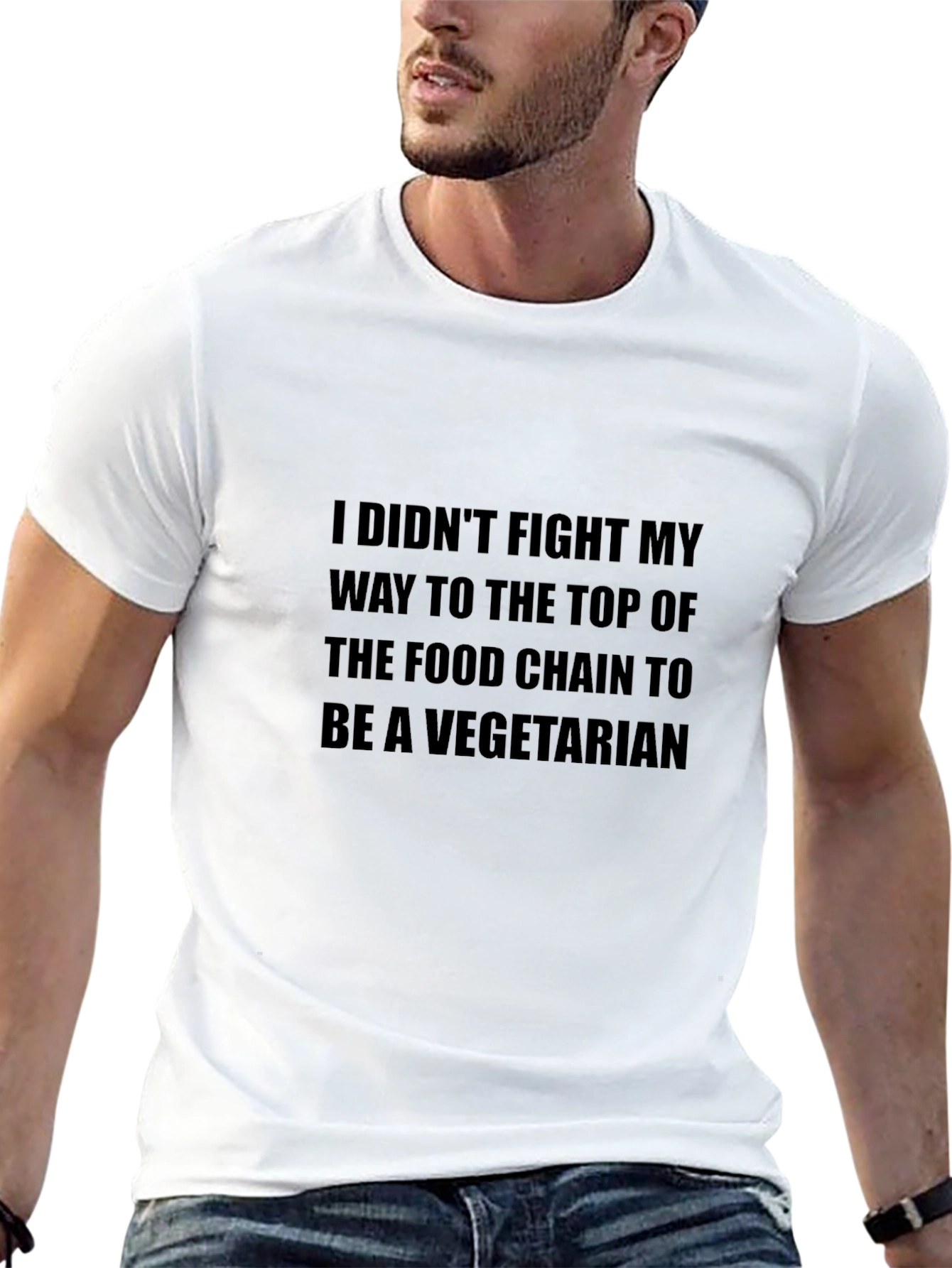 Black Funny Vegetarian T-Shirt - Food Chain Top view 13
