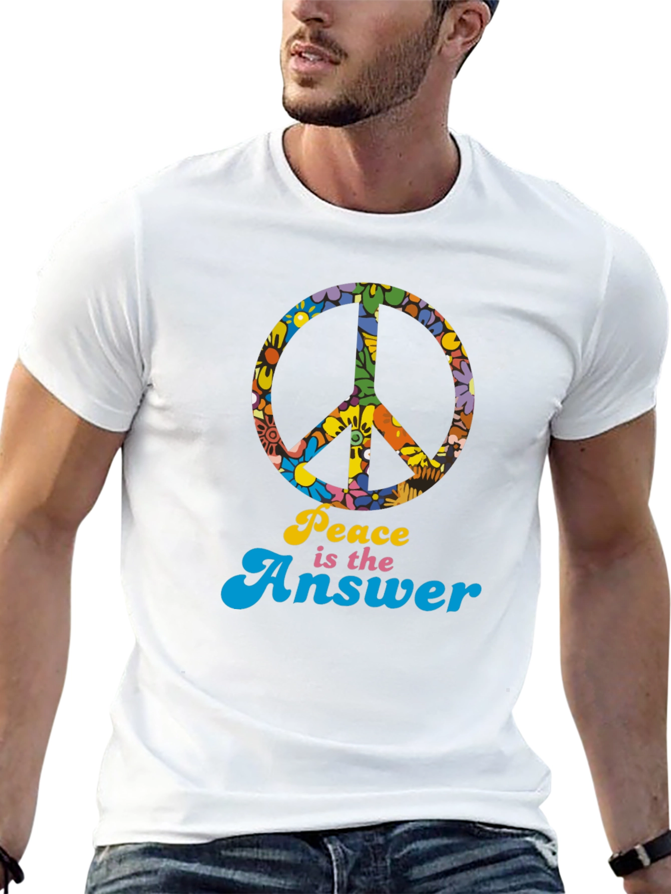 Black Retro "Peace is the Answer" Graphic T-Shirt view 13
